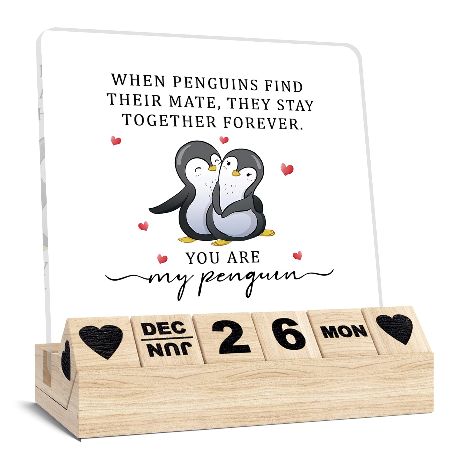 Gifts for Girlfriend Boyfriend, Wedding Anniversary for Husband Wife Block Calendar, Wooden Block for Desk Sign, Valentines Day 