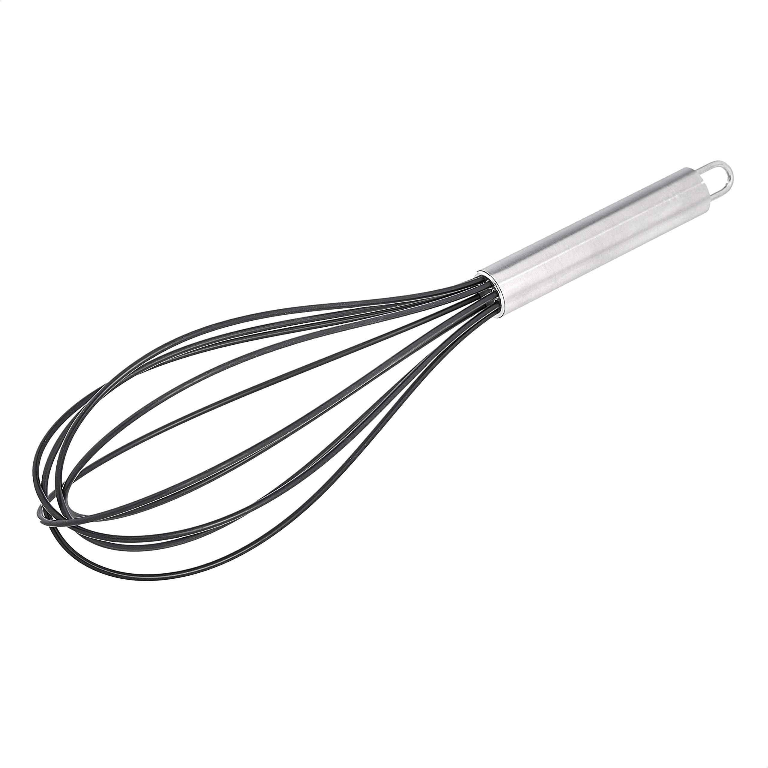Amazon Basics Stainless Steel And Silicone Non-Stick Coated Whisk Set, 8'', 10'', And 12'', Pack Of 3, Black (Previously Amazonc