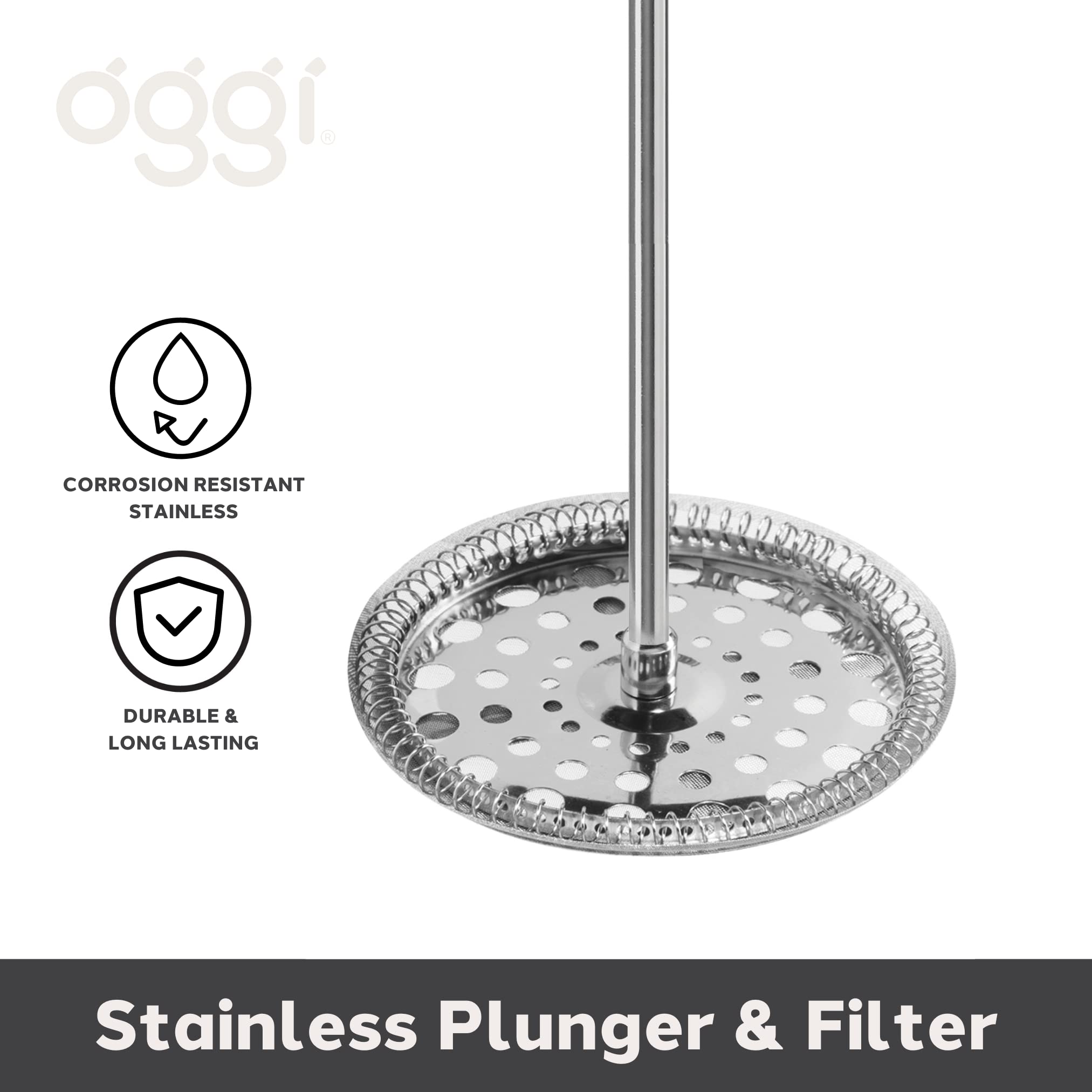Oggi French Press Coffee Maker - 12oz Borosilicate Glass, Black, Model 6590.3, Single Cup Capacity