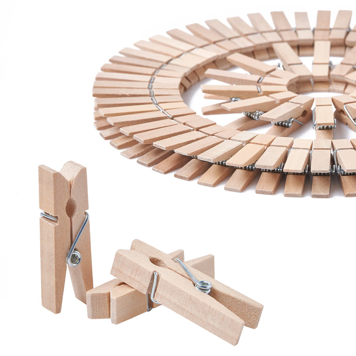 Hstech 100 Pcs Mini Natural Wooden Clothespins And 82 Ft Jute Twine, Baby Clothes Pins, 3.5 Cm Craft Photo Clips For Home School