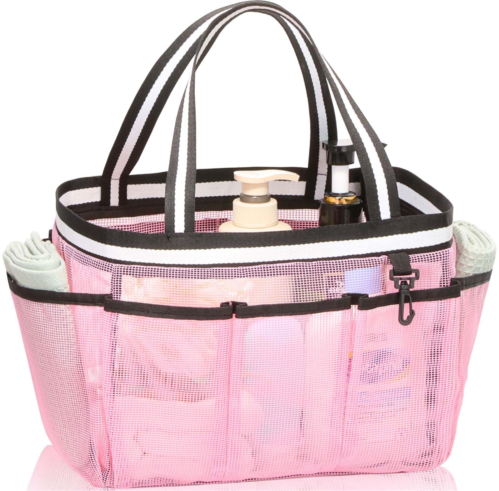 Fiezkaa Mesh Shower Caddy Portable Shower Bag For College Dorm Camping Travel Gym(Pink)