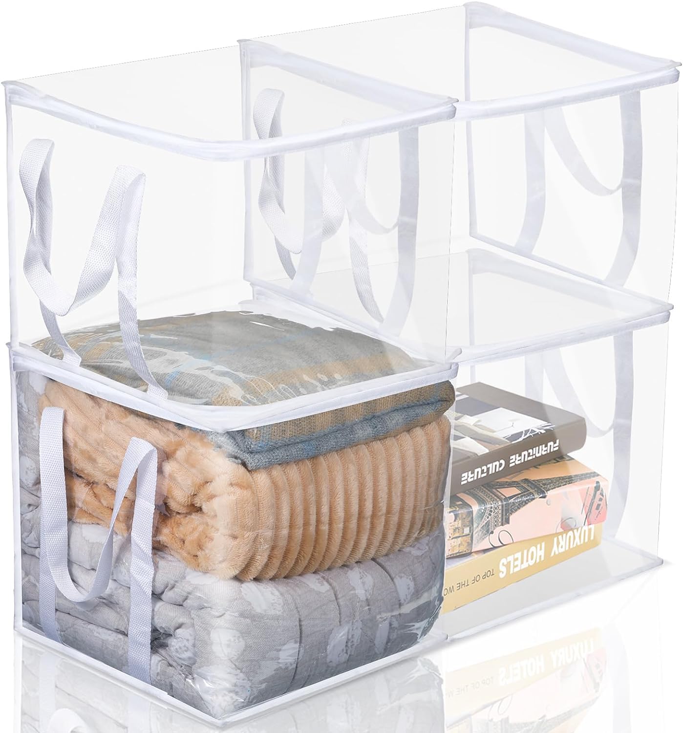 4 Pcs Clear Zippered Organizers 12X12X12 Moving Bags With Reinforced Handles Heavy Duty Storage Cube Tote Storage Blanket 