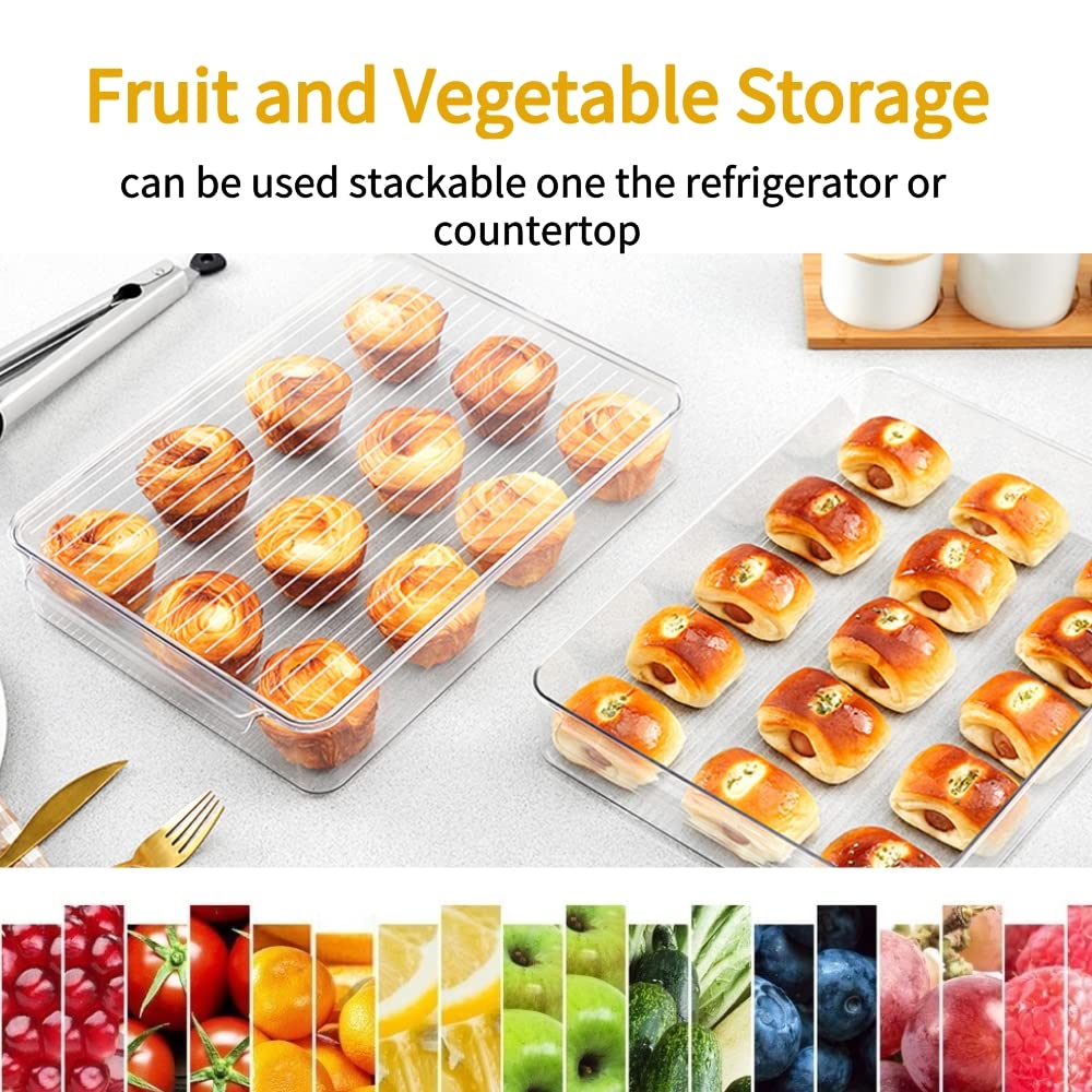 Vacane 2 Pack Refrigerator Organizer Bins,Food Storage Container With Lids For Fruit, Vegetables, Bacon Meat Cheese Keeper Marin