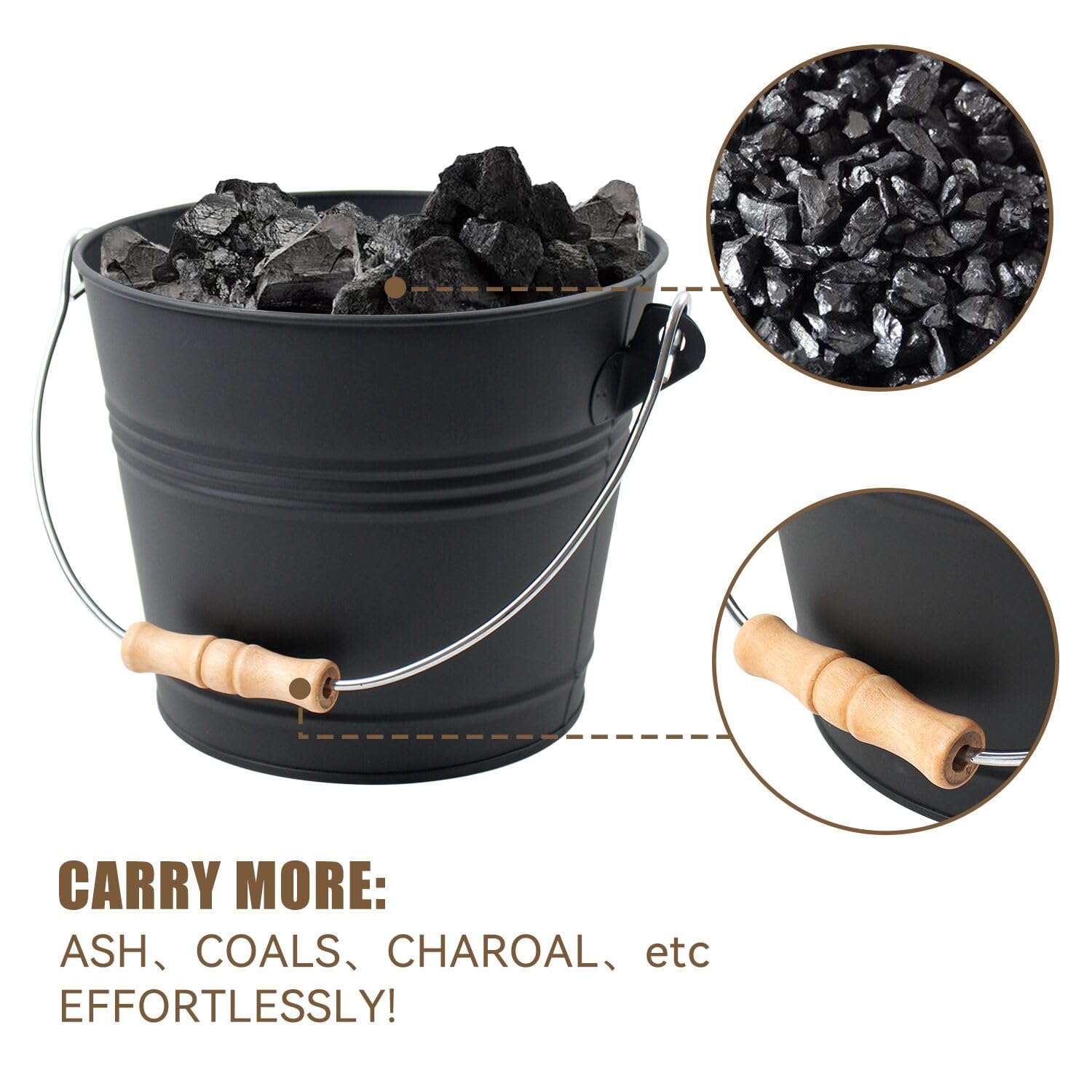 Brian & Dany Mini Ash Bucket With Lid And Shovel, 1.5 Gallon Fireplace Bucket With Broom, Coal Bucket Ash Can For Fireplace, Ash