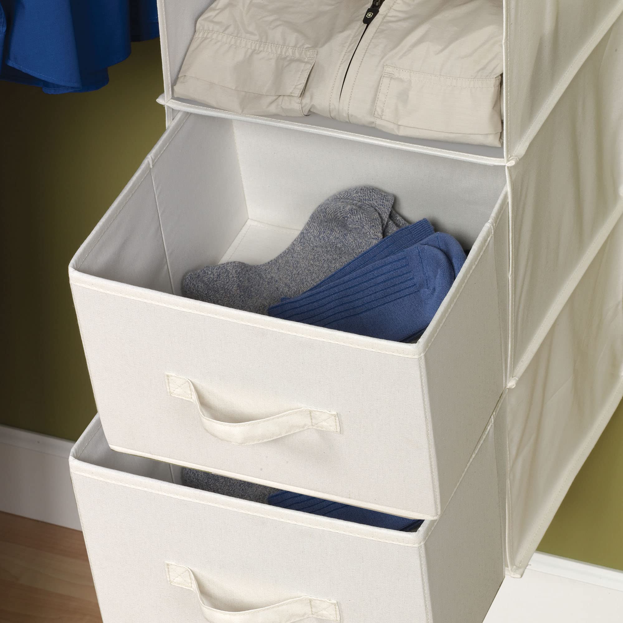Household Essentials 311306 Set Of 2 Drawers For Hanging Shelf Closet Organizers | Natural Canvas Fabric Bin With Handle