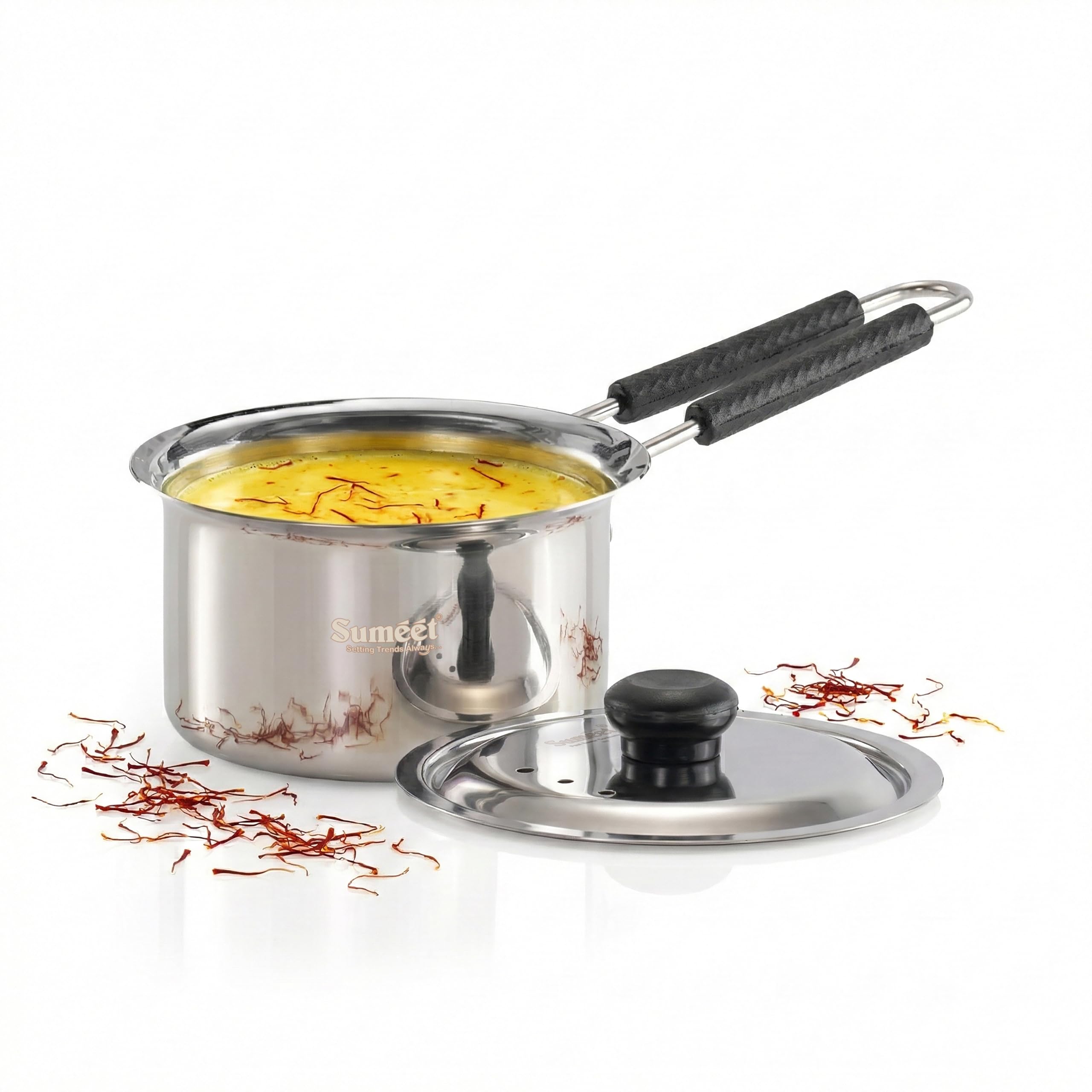Sumeet Isi Certified Heavyply enhanced Stainless Steel Small Size Cross Edge Induction & Gas Stove Friendly Saucepan Milk Pan Tea Maker With Lid - 600Ml