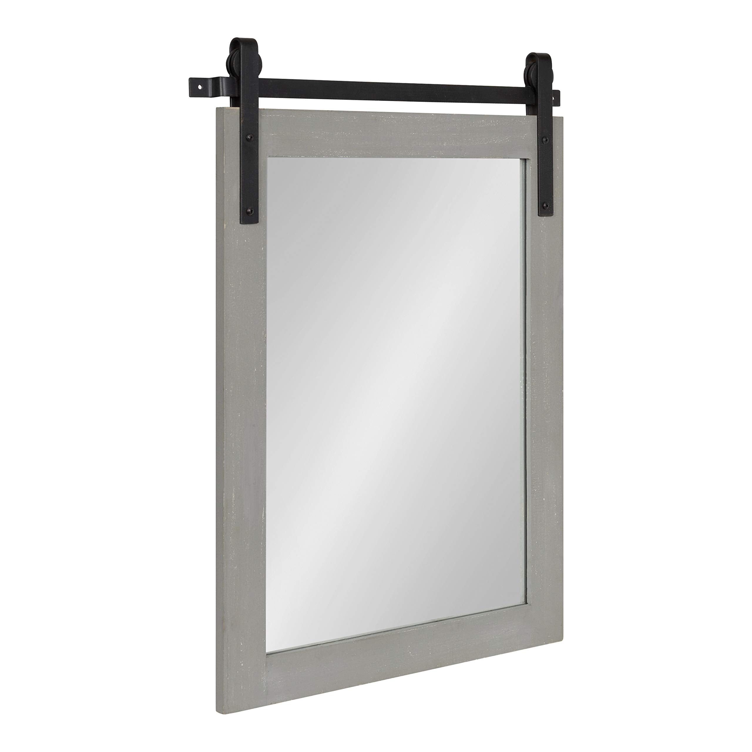 Kate and Laurel Cates Farmhouse Wood Framed Wall Mirror, 18 x 26, Gray, Barn Door-Inspired Rustic Mirrors for Wall
