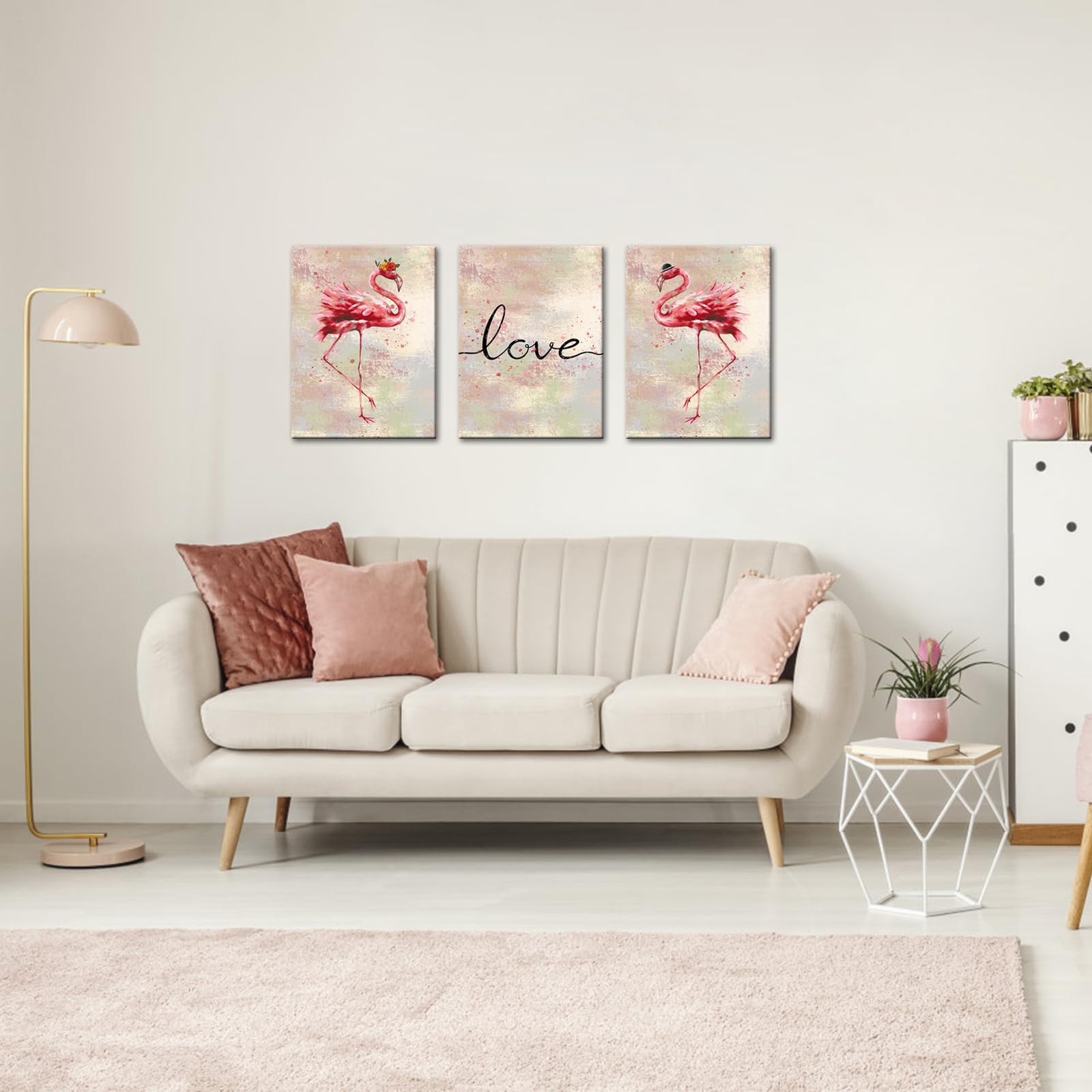 Conipit Flamingo Canvas Wall Art For Living Room Pink Wall Prints Love Artwork For Wall Romantic Flamingo Painting Wall Decor Fr