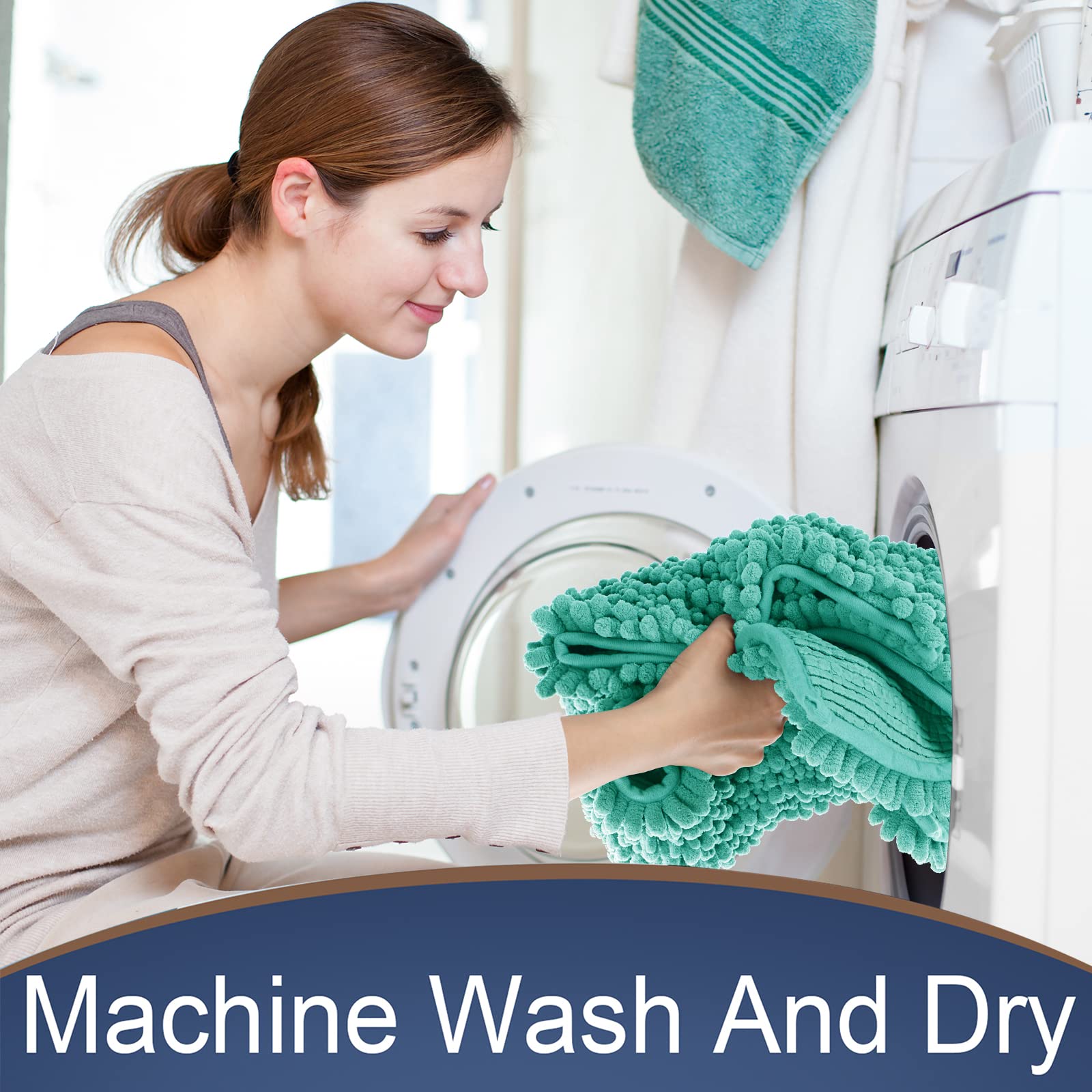 Yimobra Original Luxury Chenille Bath Mat 32 x 20 Inches  Soft Shaggy and Comfortable  Large Size  Super Absorbent and Thick  Non-Slip  Machine Washable  Perfect for Bathroom  Lake Blue