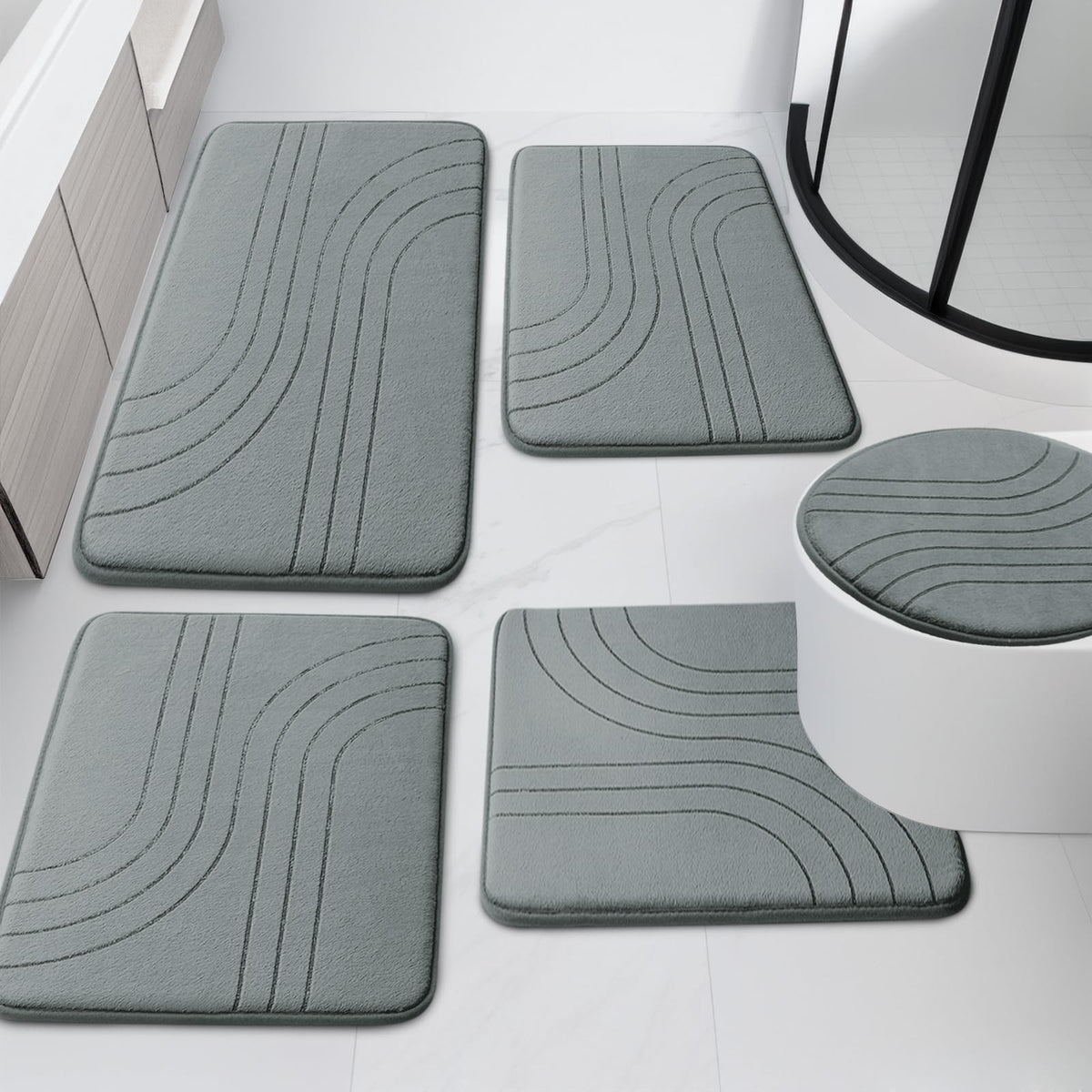 Yihouse Bathroom Rug Set 5 Pieces, Soft Non Slip Memory Foam Bath Mat Set, Extra Thick Bath Mats For Bathroom, Machine Washable