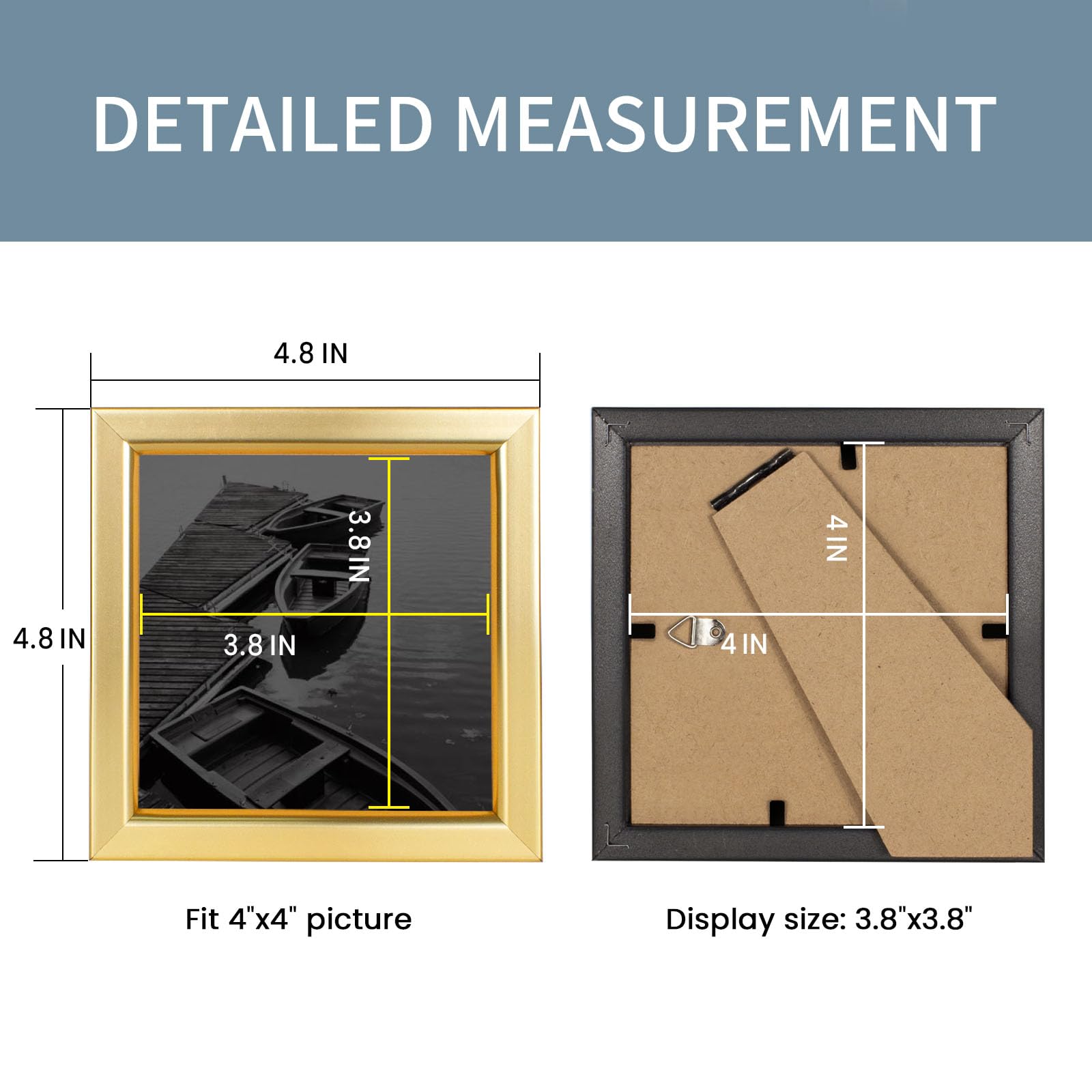 Giverny 4x4 Picture Frames, Gold Photo Frames for Wall or Tabletop Display, Simple Design Glossy Finish Frame Perfect for Home D
