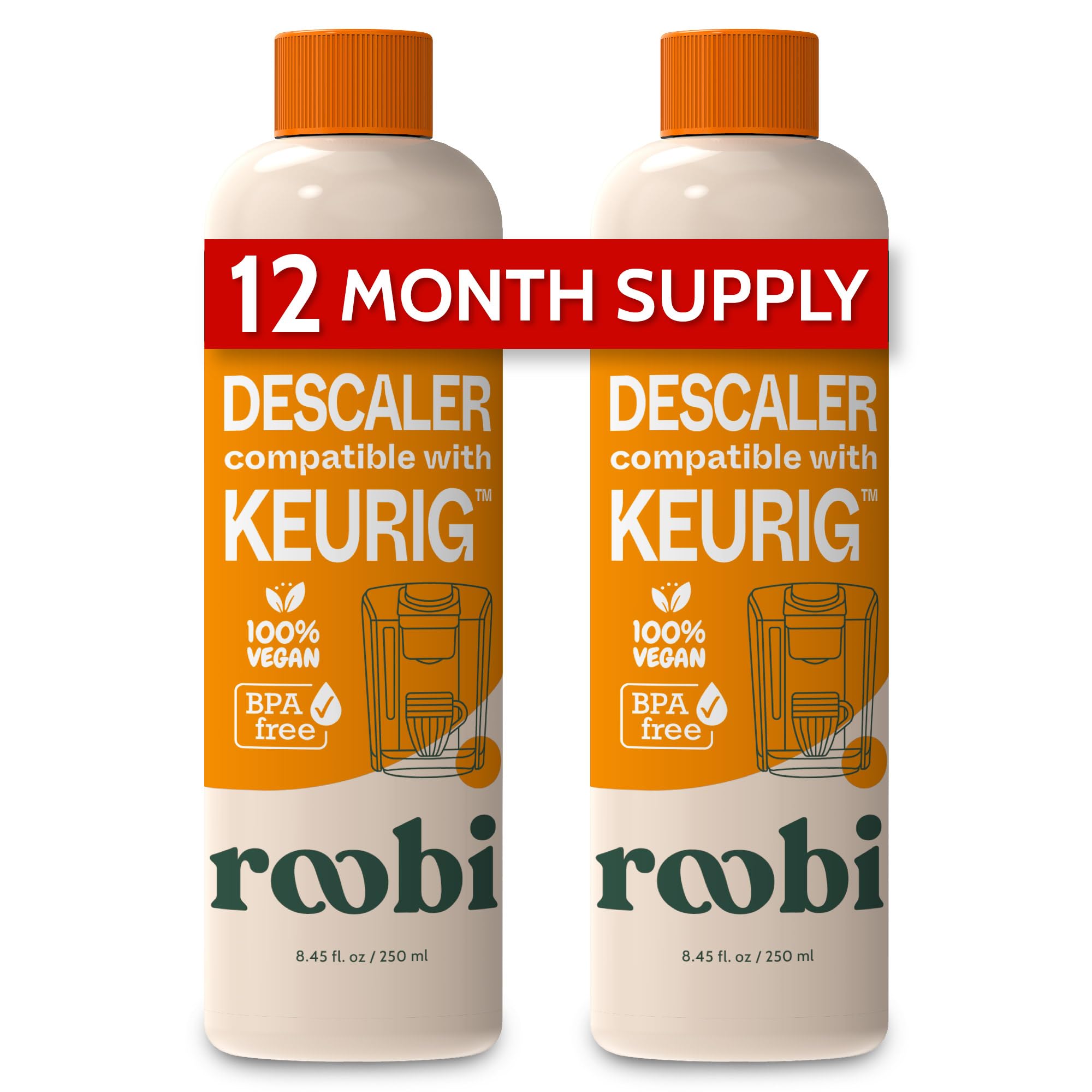 Roobi Keurig Compatible Descaling Solution & Cleaner. Specially Formulated For Keurig Descaling & Cleaning. 2 Uses Per Bottle, 2