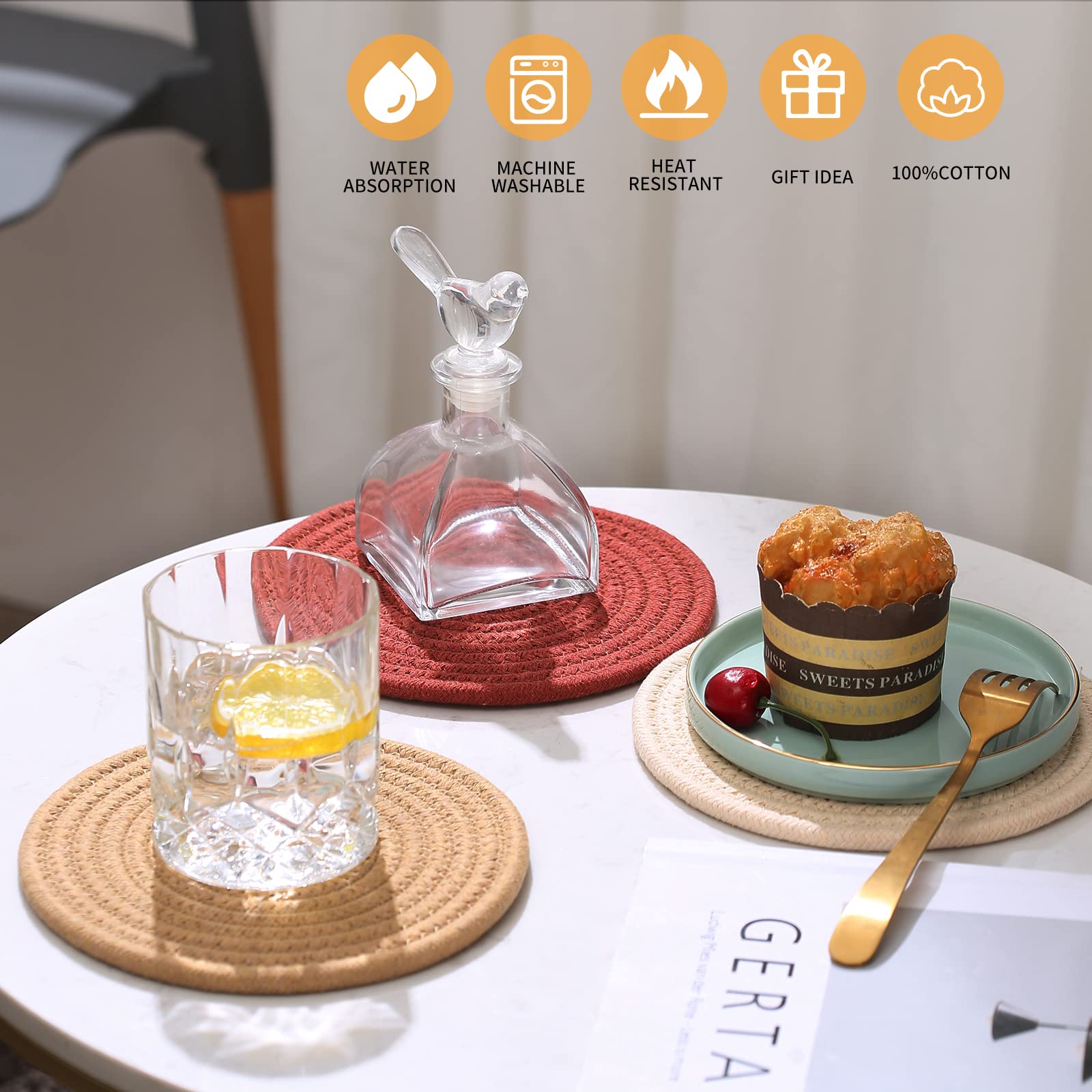 Trivets For Hot Dishes 7.5'', Hot Pads Kitchen, Contton Pot Holders, Trivets For Hot Pots & Pans, Woven Cloth Hot Mats For Kitch