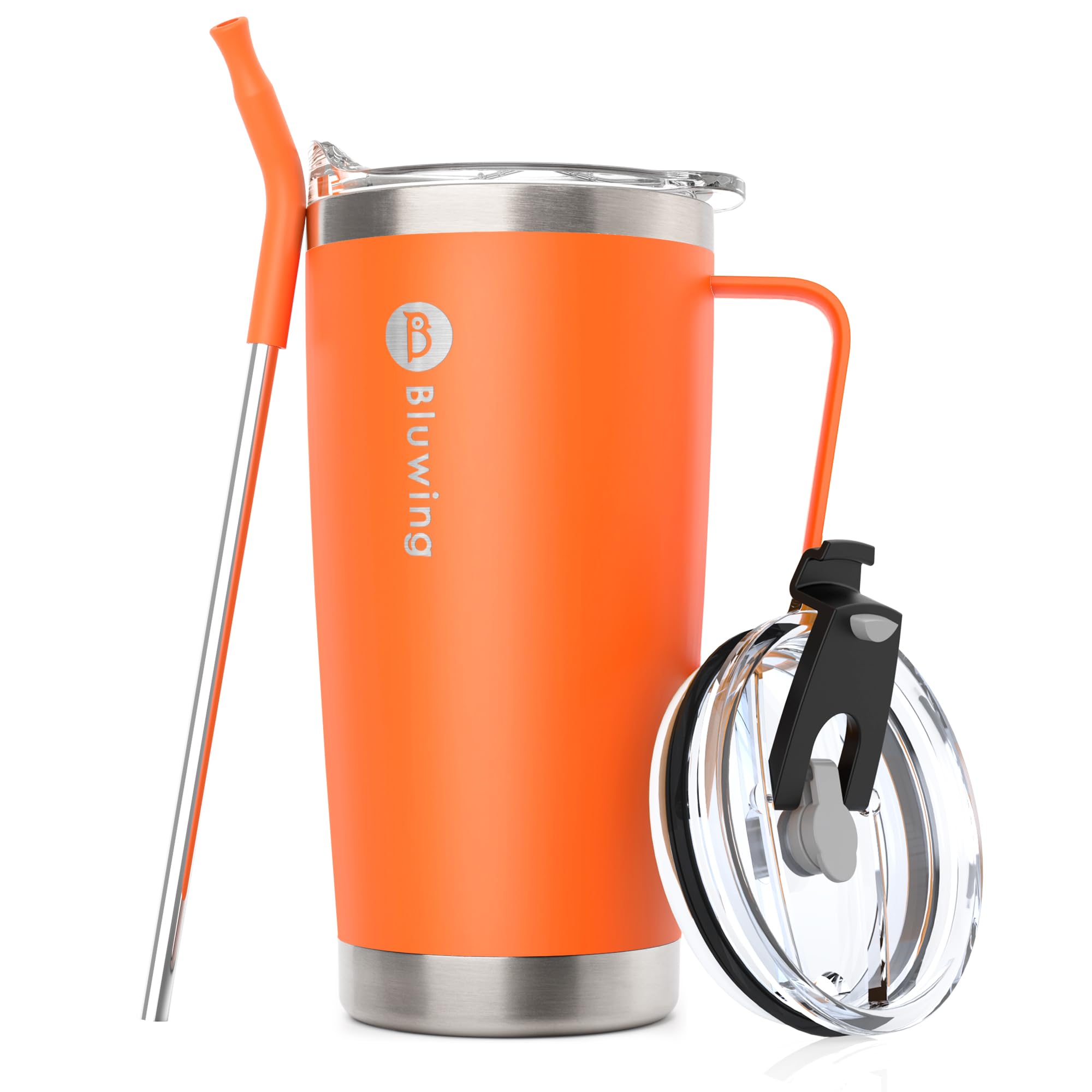 Bluwing 20 oz Water Tumbler with Straw, Vacuum Insulated Coffee Travel Mug with Lid and Handle for Women and Men, Camping Mug wi