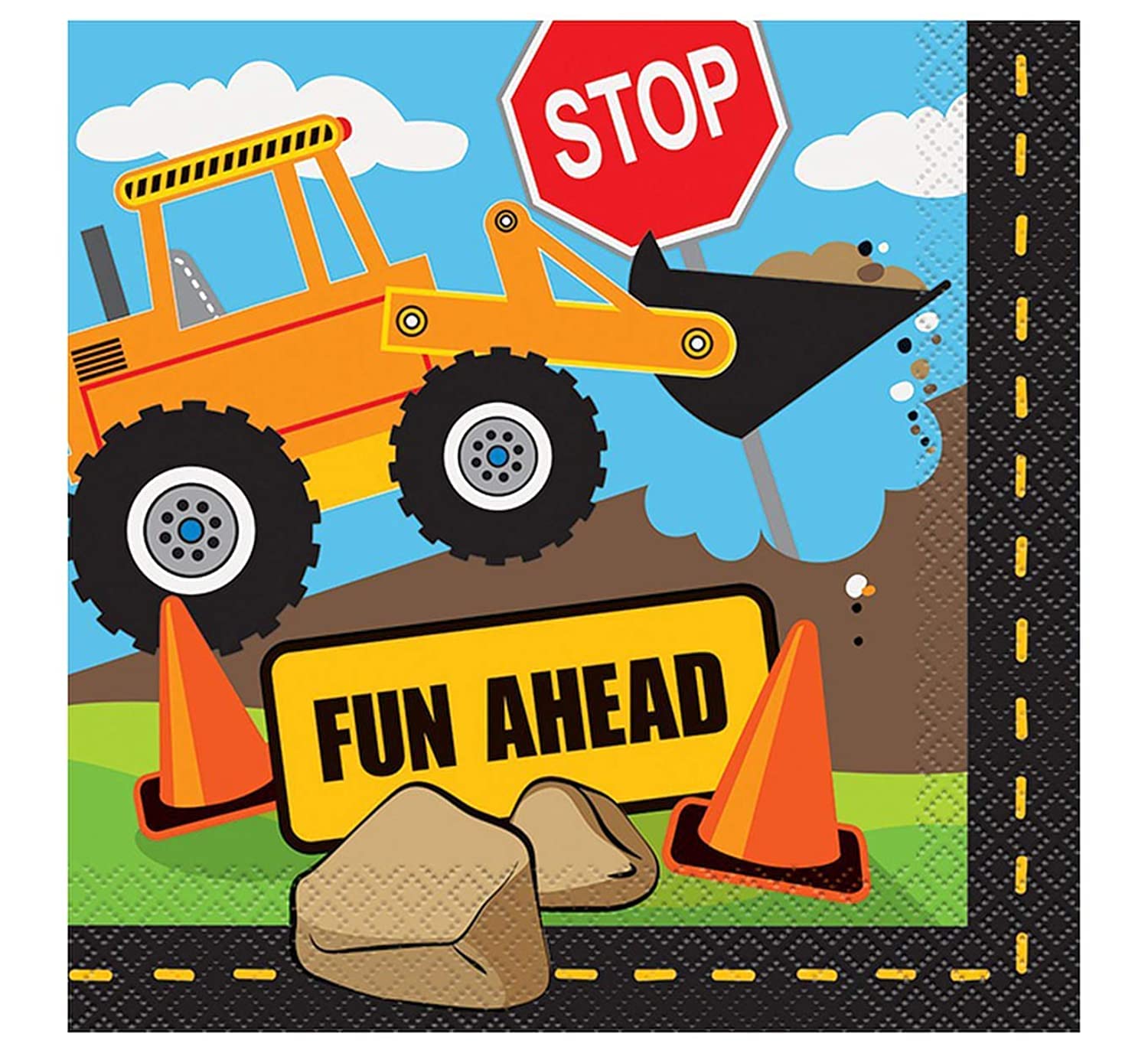 Unique Construction Truck Luncheon Paper Napkins, 6.5'' X 6.5'', Multicolor