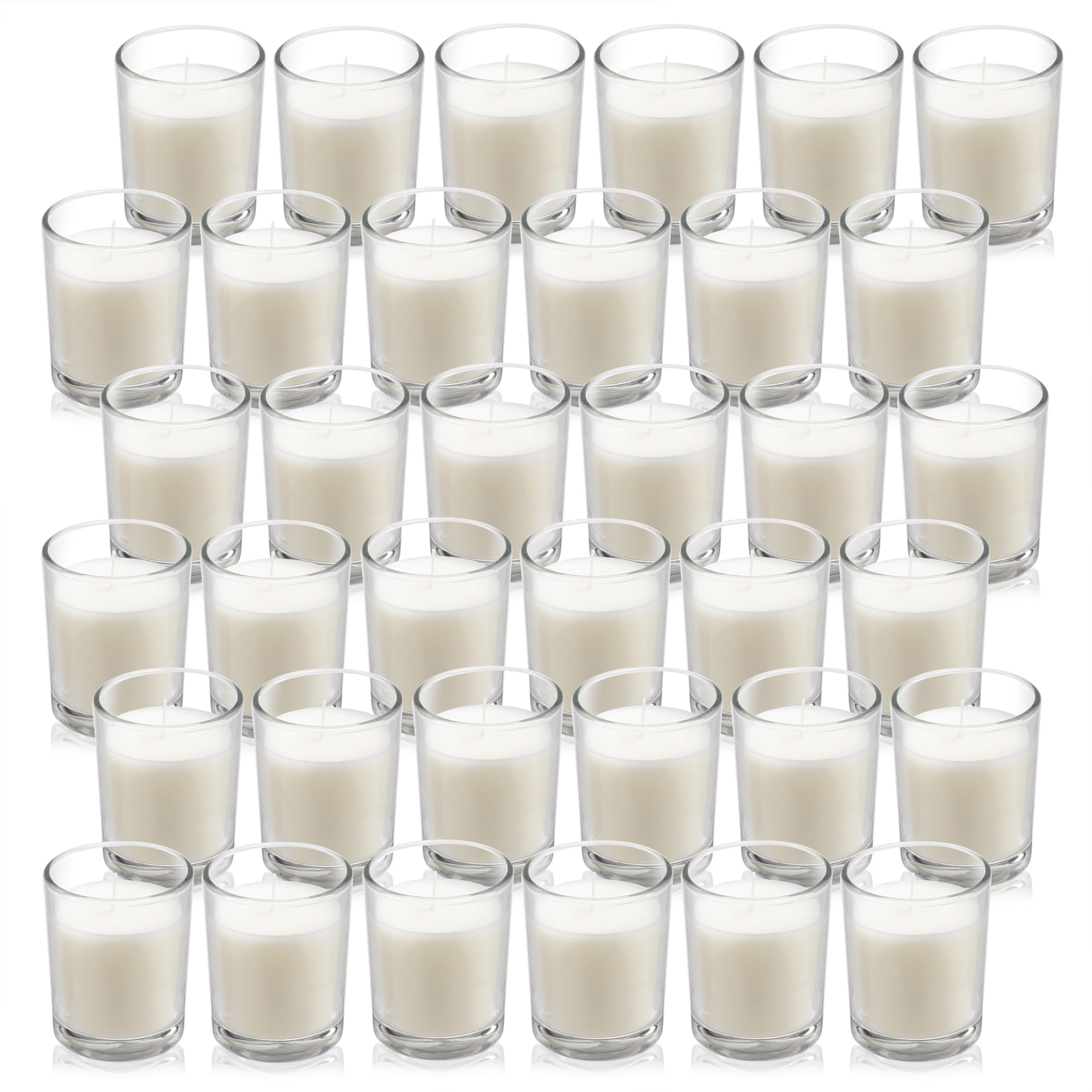 Housecret 36 Pack Warm White Unscented Clear Glass Filled Votive Candles. Hand Poured Wax Candle Ideal Gifts for Aromatherapy Sp