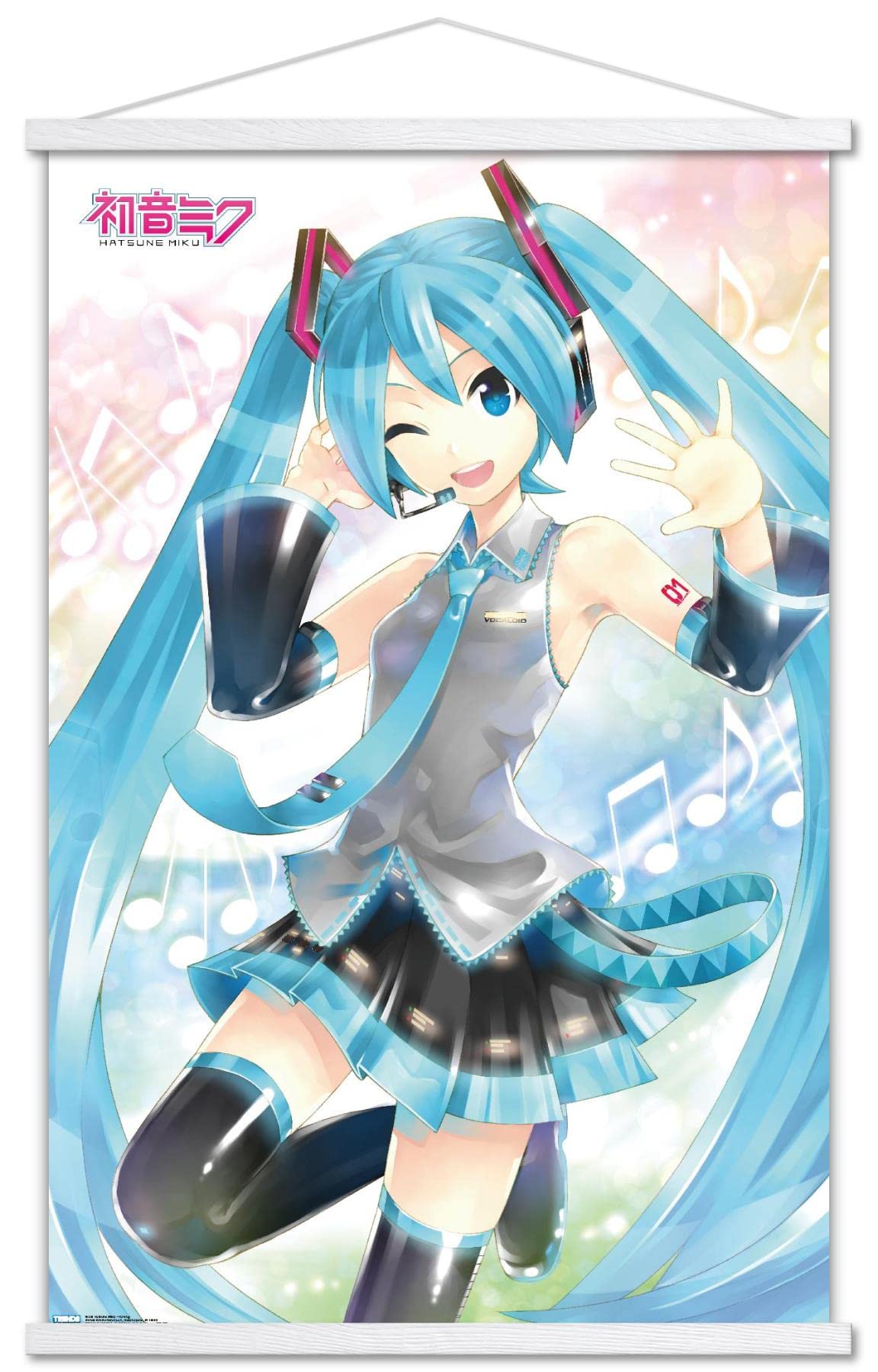 Trends International Hatsune Miku - Waving Wall Poster, 22.375'' X 34'', Premium Print And White Hanger Bundle