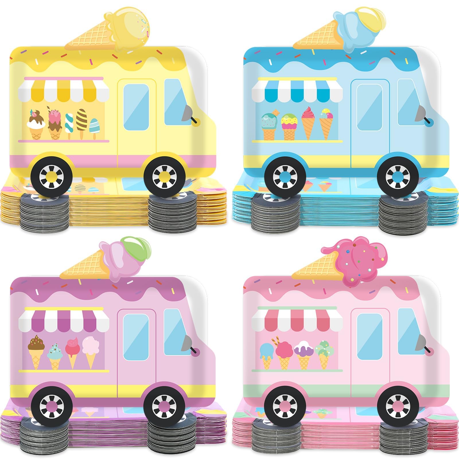 Naozinebi 48 Pcs Ice Cream Truck Paper Plates Ice Cream Birthday Decorations Summer Party Disposable Paper Dessert Plates for Pa