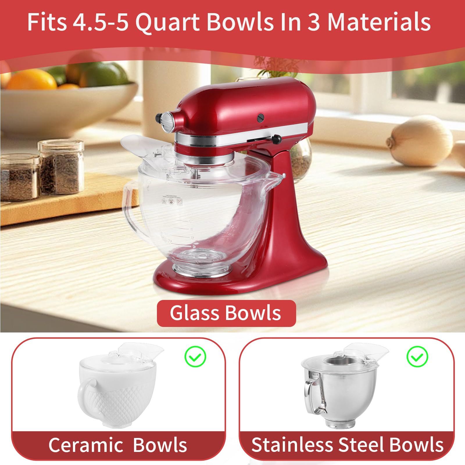 Updated Pouring Shield For Kitchenaid 4.5-5 Quart Tilt-Head Stand Mixers, Stand Mixer Splash Guard Fits Stainless Steel, Glass,