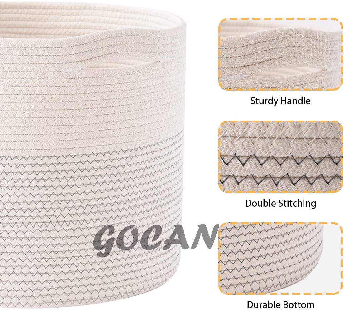 Gocan Extra Large Laundry Basket 22'' X 22''X 14'' Xxxl Cotton Rope Woven Basket For Blankets Storage Basket With Handles For Li