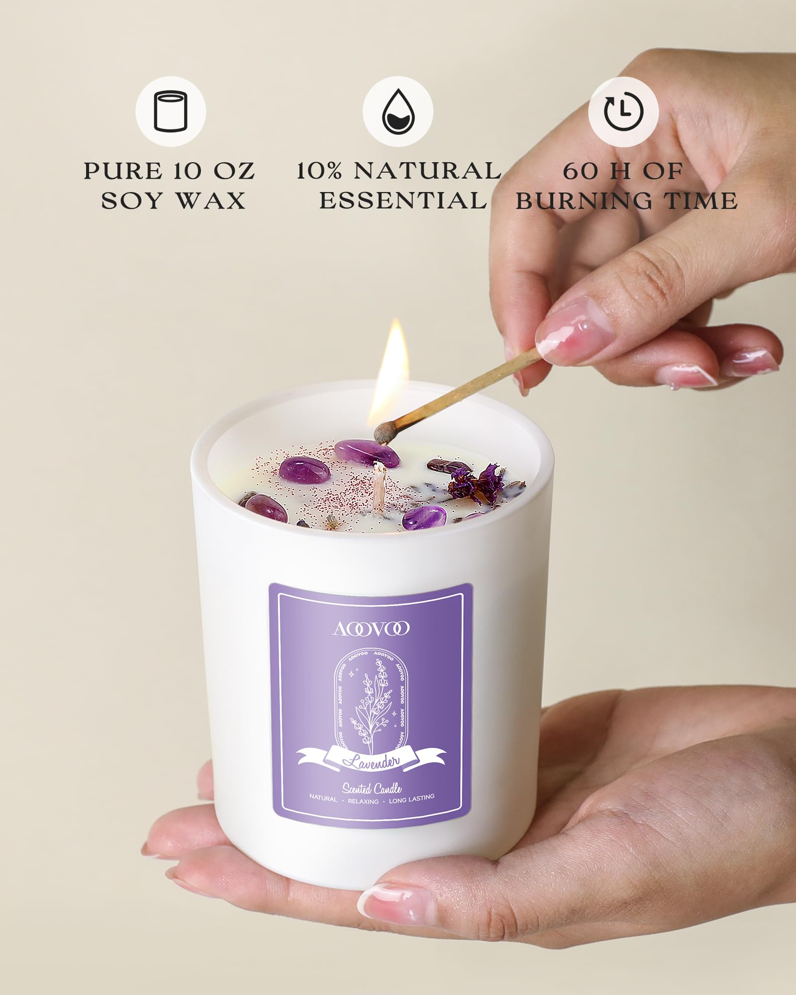 AOOVOO Rose/Vanilla/Eucalyptus/Lavender Scented Candles for Women - Aromatherapy Candle with Crystals Inside, 40oz Soy Candles f