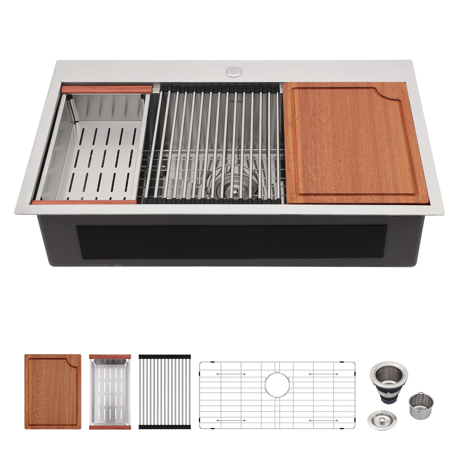 Logmey 33 Drop In Kitchen Sink - 33X19 Inch Stainless Steel 16 Gauge Workstation Kitchen Sinks Ledge Workstation Sink Single Bow