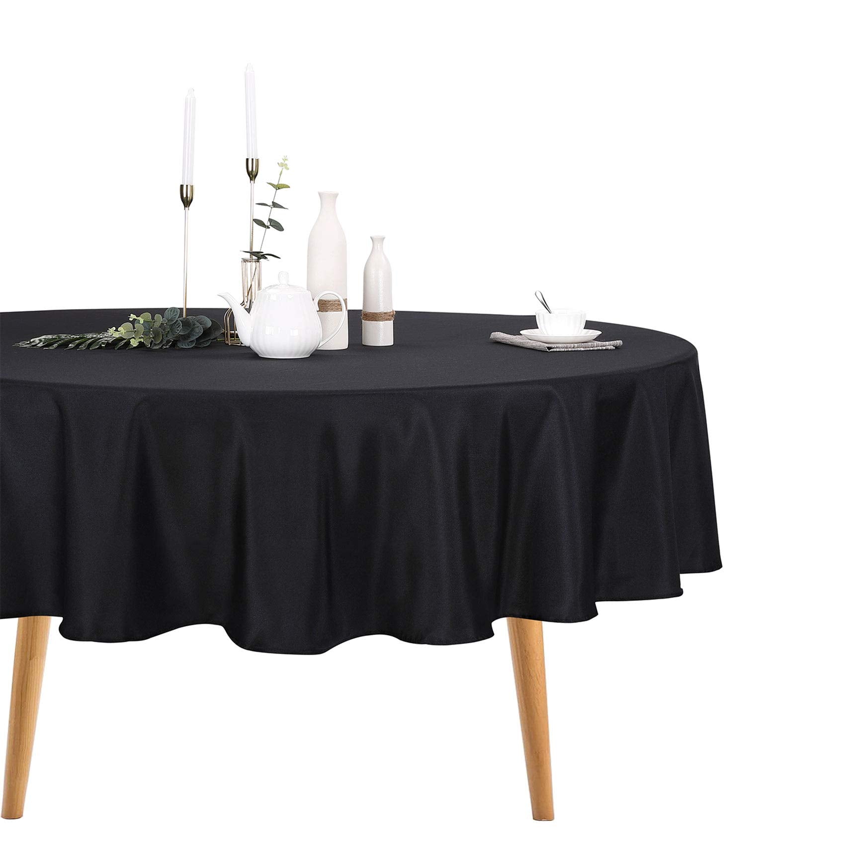 Ascoza 12Pack 90 Inch Black Round Tablecloth In Polyester Fabric For Wedding/Banquet/Restaurant/Parties