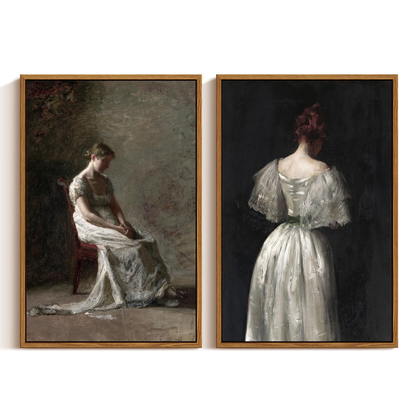 Insimsea 2 Pcs Framed Wall Art Vintage Decor, Classical Lady Moody Paintings Home Room Decor, Canvas Prints, Living Room Bedroom