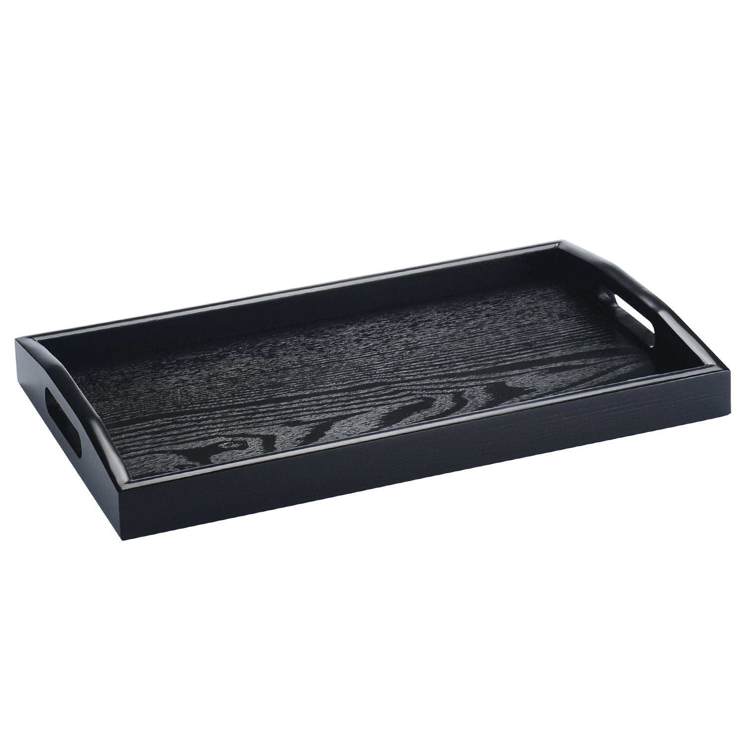 Jpcraft Rectangle Wooden Serving Tray Breakfast Tray With Handles, Black, 14 By 9-Inch