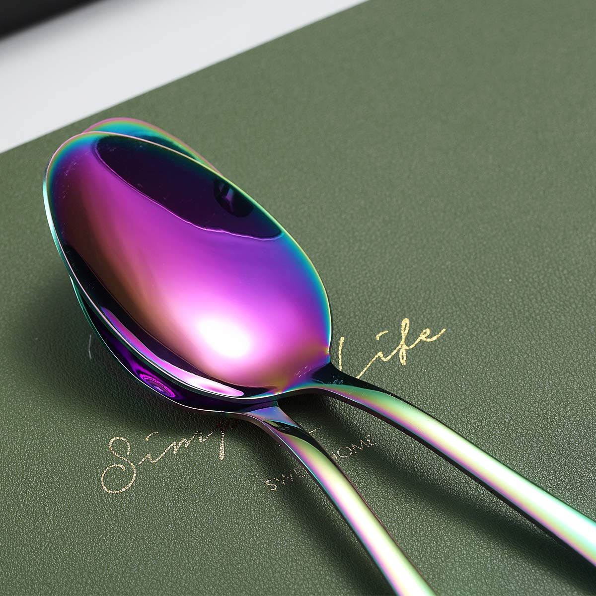 Rainbow Dinner Spoons, Kyraton 6 Pieces 7.5'' Stainless Steel Table Spoon With Titanium Colorful Plating, Rainbow Soup Spoons, D