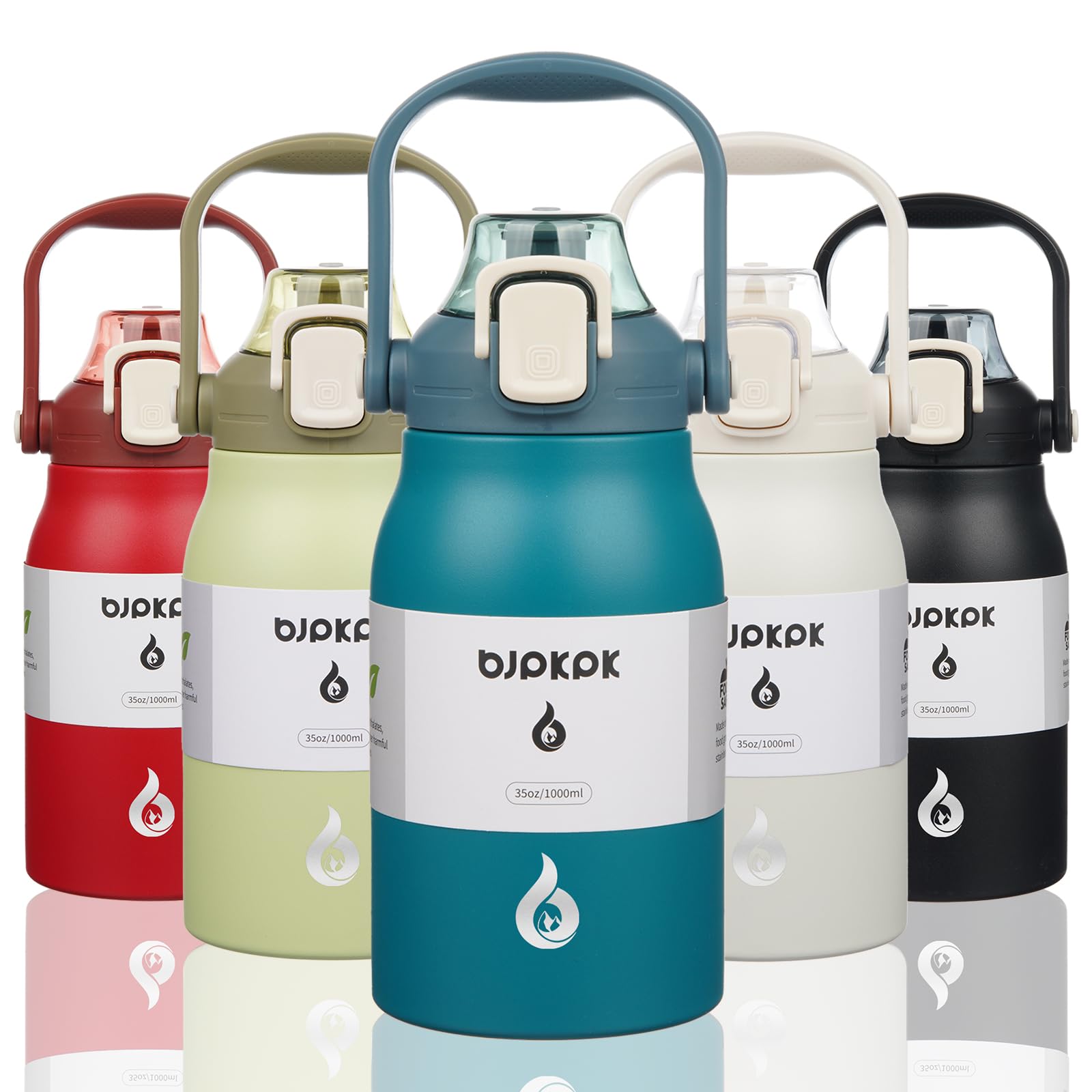 BJPKPK Insulated Water Bottles with Straw, 35 oz Stainless Steel Metal Water Bottle with One-handed Opening Lid, BPA Free Sport 
