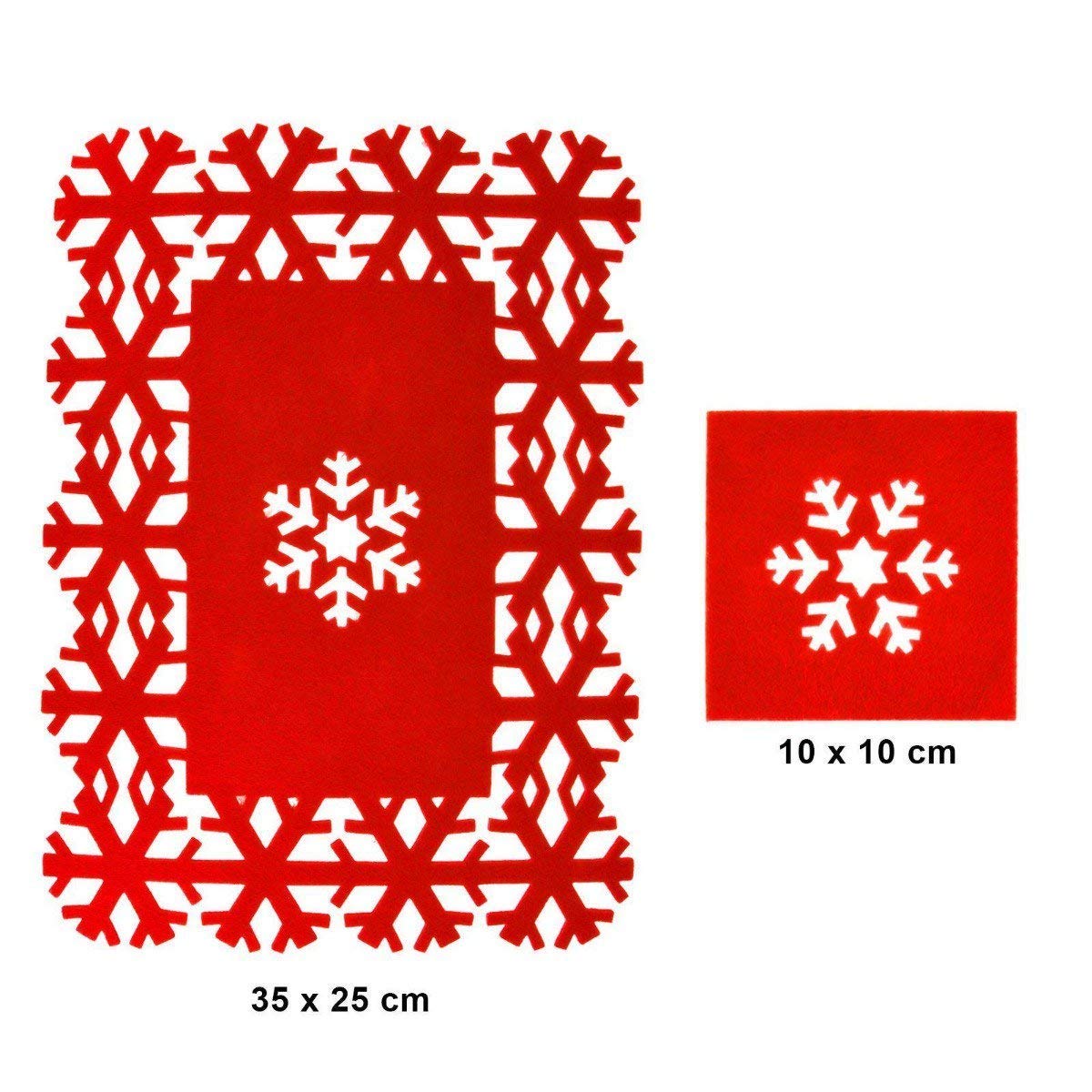 8 Piece Red Felt Christmas Snowflake Place Mat And Coaster Set - 4 Place Mats + 4 Coasters
