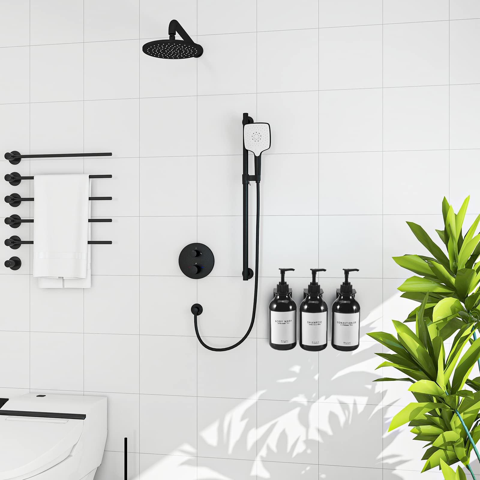 Goyisee Shampoo And Conditioner Dispenser For Shower Wall 3 Chamber,Refillable Shampoo And Conditioner Bottles With Waterproof L