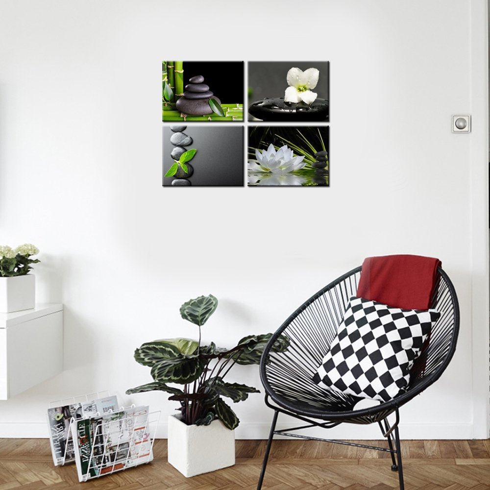 Vvovv Wall Decor Zen Wall Decor Zen Stone Elegant Lotus Flower Painting Green Bamboo Wall Pictures Bathroom Spa Room Decor Frame