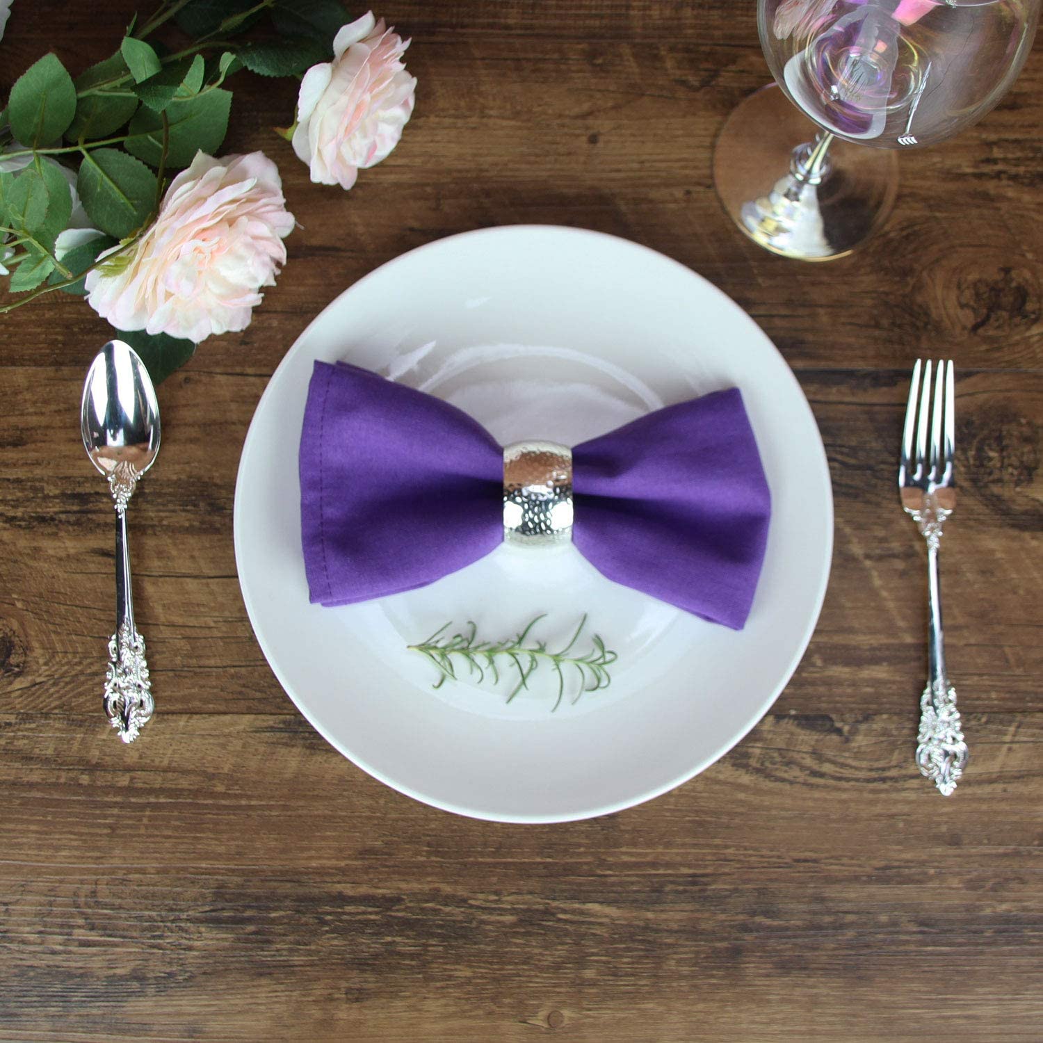 INFEI Solid Color Cotton Linen Blended Thin Dinner Cloth Napkins - Set of 12 (40 x 40 cm) - for Events & Home Use (Purple)