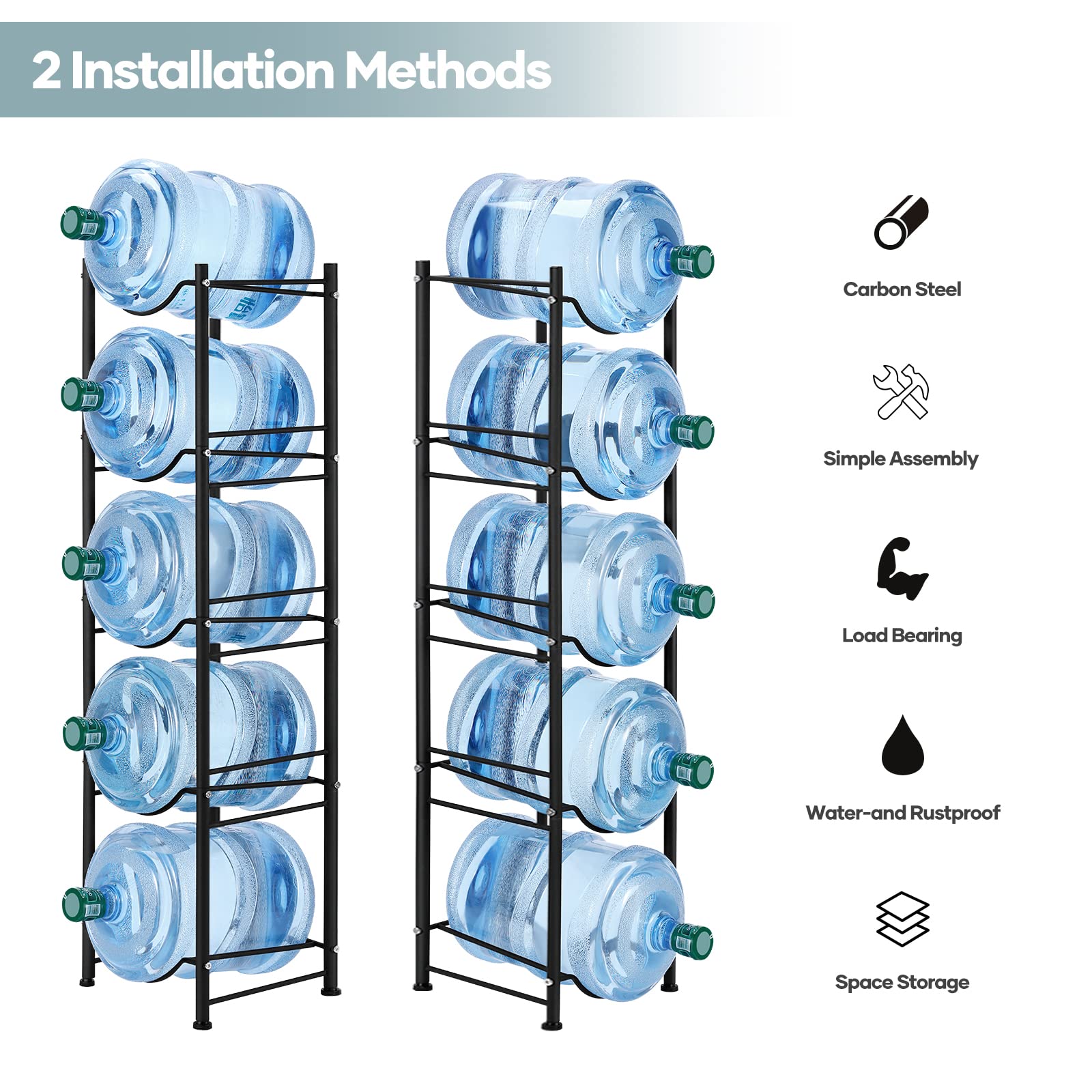MOOACE 5-Tier Water Jug Rack  5 Gallon Detachable Water Bottle Holder Organizer Storage Rack  Black