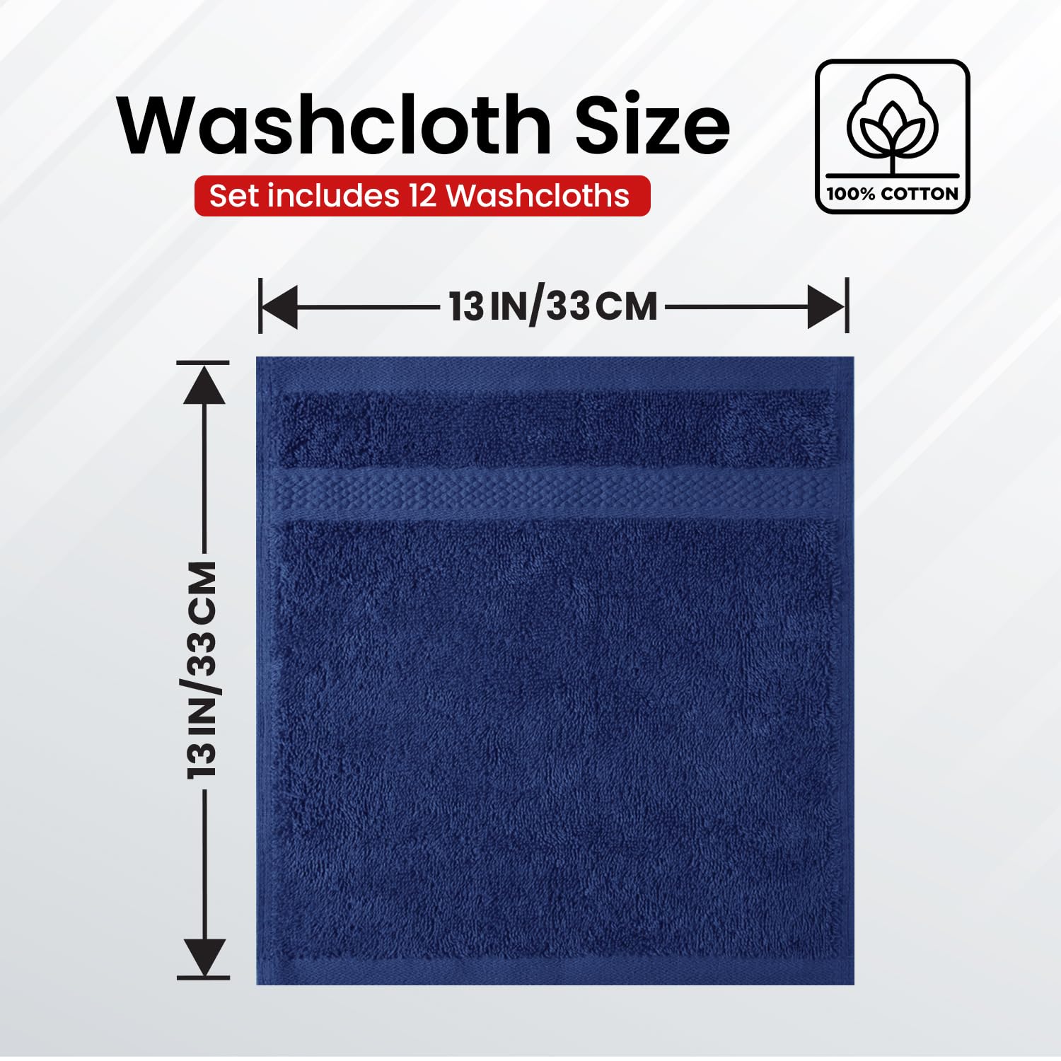 Infinitee Xclusives Premium Navy Blue Washcloths Set - Pack Of 12, 13X13 Inches 100 Cotton Wash Cloths For Your Body And Face To