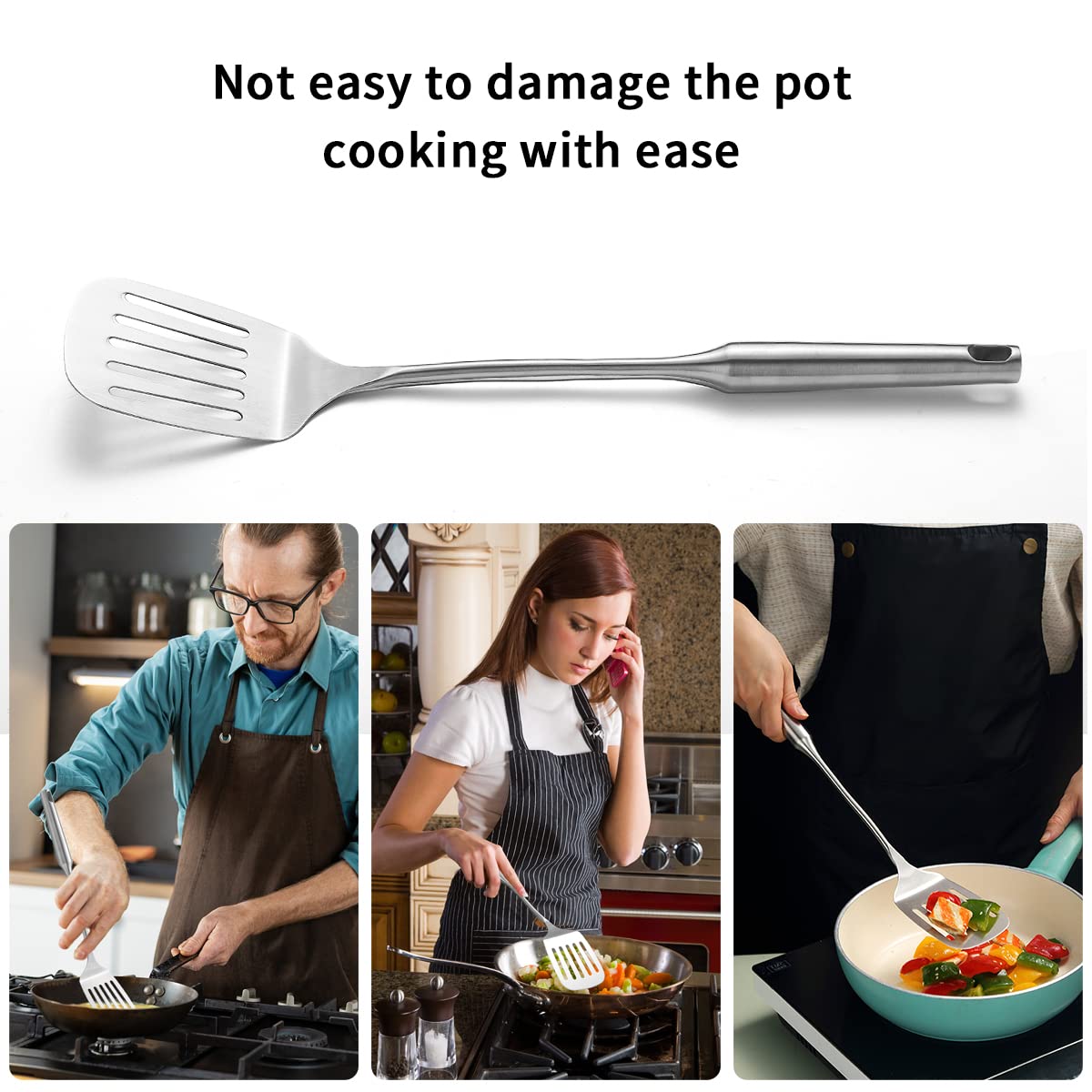Metal Spatula For Cooking, Evanda Stainless Steel Slotted Turner, Heavy Duty Sturdy Kitchen Spatula High Heat Resistant, Ideal C