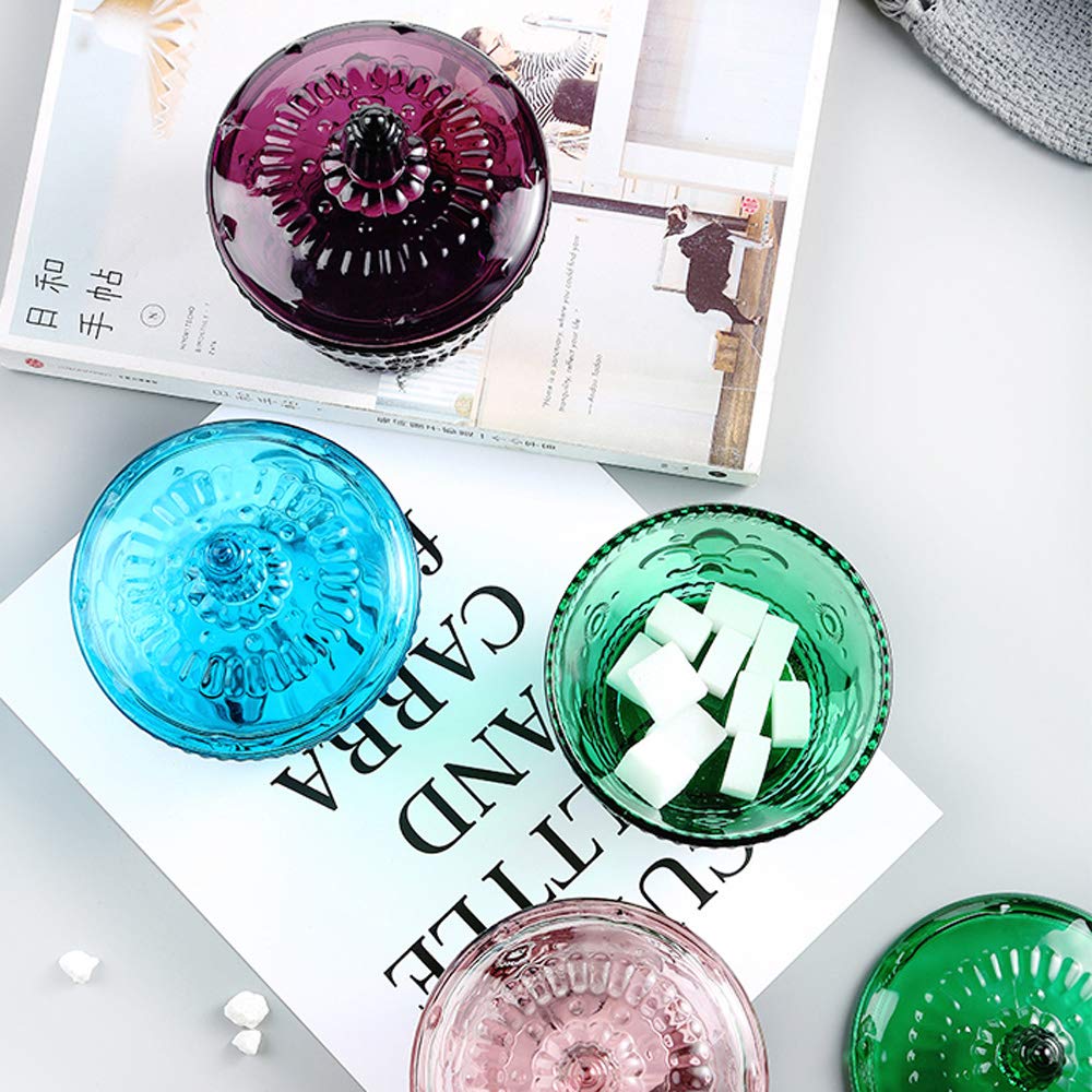 Massjoy European Retro Nostalgic Three-Dimensional Relief Color Glass Jar Candy Jar Seasoning Jar With Lid