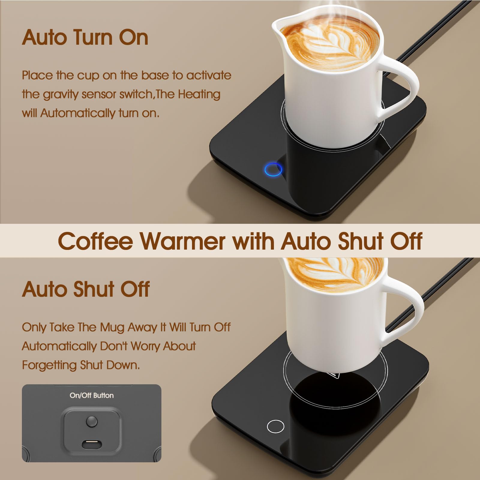 Misby Coffee Warmer - Electric Beverage Warmer Plate with Auto Shut Off, Black, Model WH-Black for Coffee, Tea, Cocoa, Milk