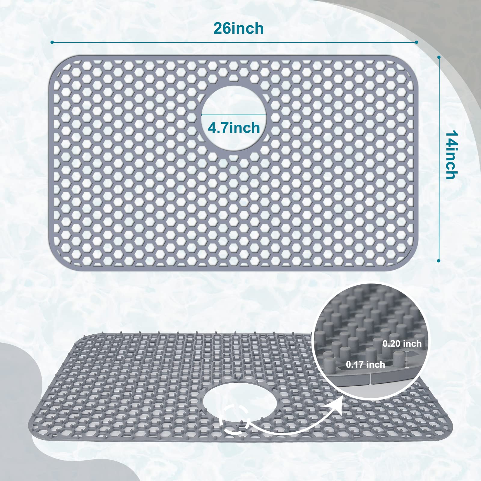 Bestjing Silicone Sink Protectors For Kitchen Sink With Rear Drain - 26''X 14'' Kitchen Sink Mats Accessory, Non-Slip Heat Resis