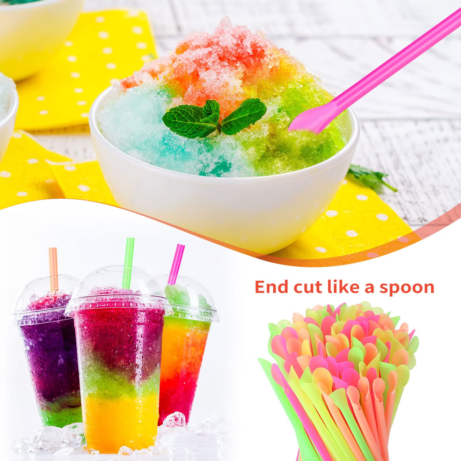 Eaasty 1000 Pcs Snow Cone Spoon Straws, Flexible Plastic Straws, Flexible Disposable Drinking Straws, Disposable Plastic Sip Sti
