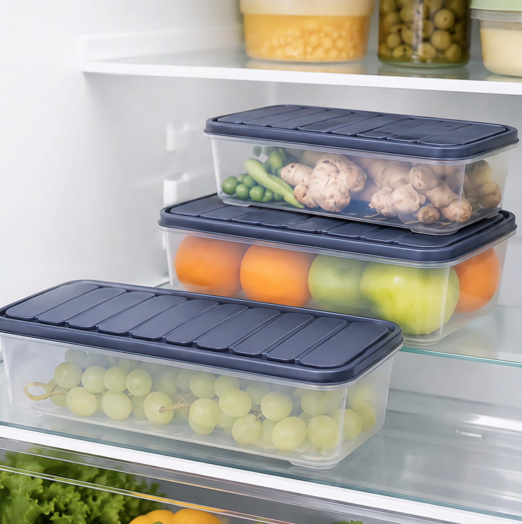 Trendifly Fridge Storage Containers Set Of 3 | Leak Proof Fridge & Kitchen Plastic Storage Boxes | Pantry Organizer For Fruits, 