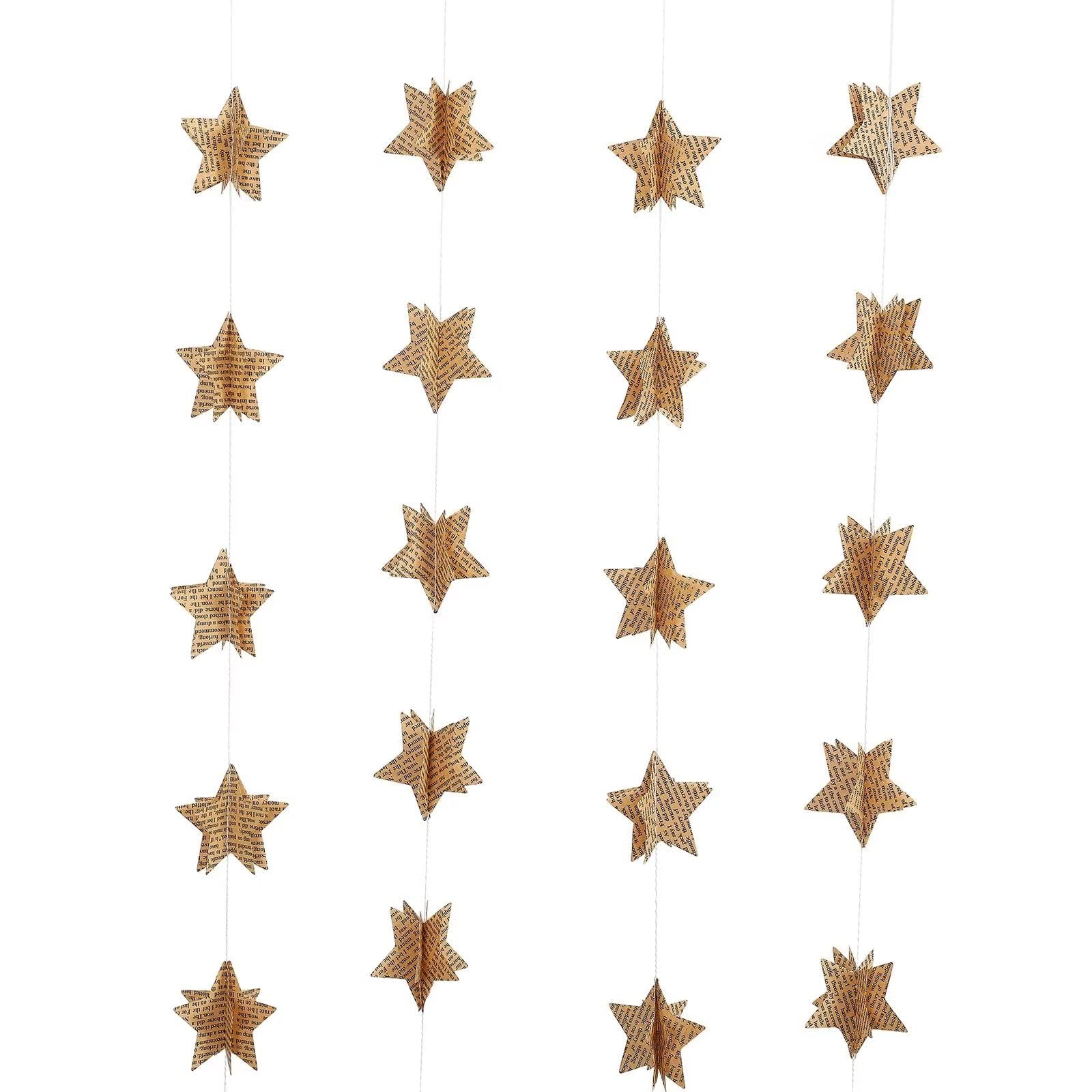 4 Pack Star Garland Recycled Books Vintage Pages Garland Newspaper Bunting Party Holiday Christmas Strand String Banner Wedding