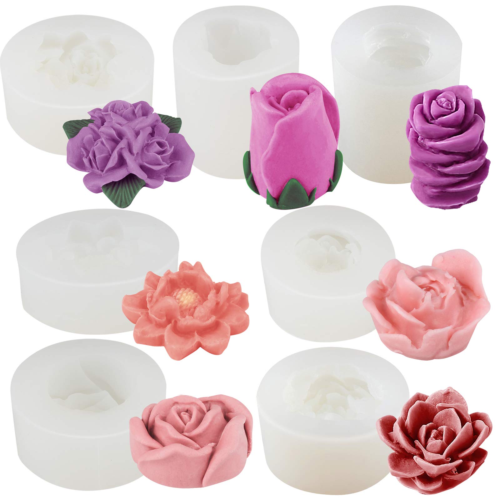 Funshowcase Rose Peony Flower Plant Silicone Molds For Epoxy Resin Soap Candle Wax Polymer Clay Concrete Plaster Fondant Cake De
