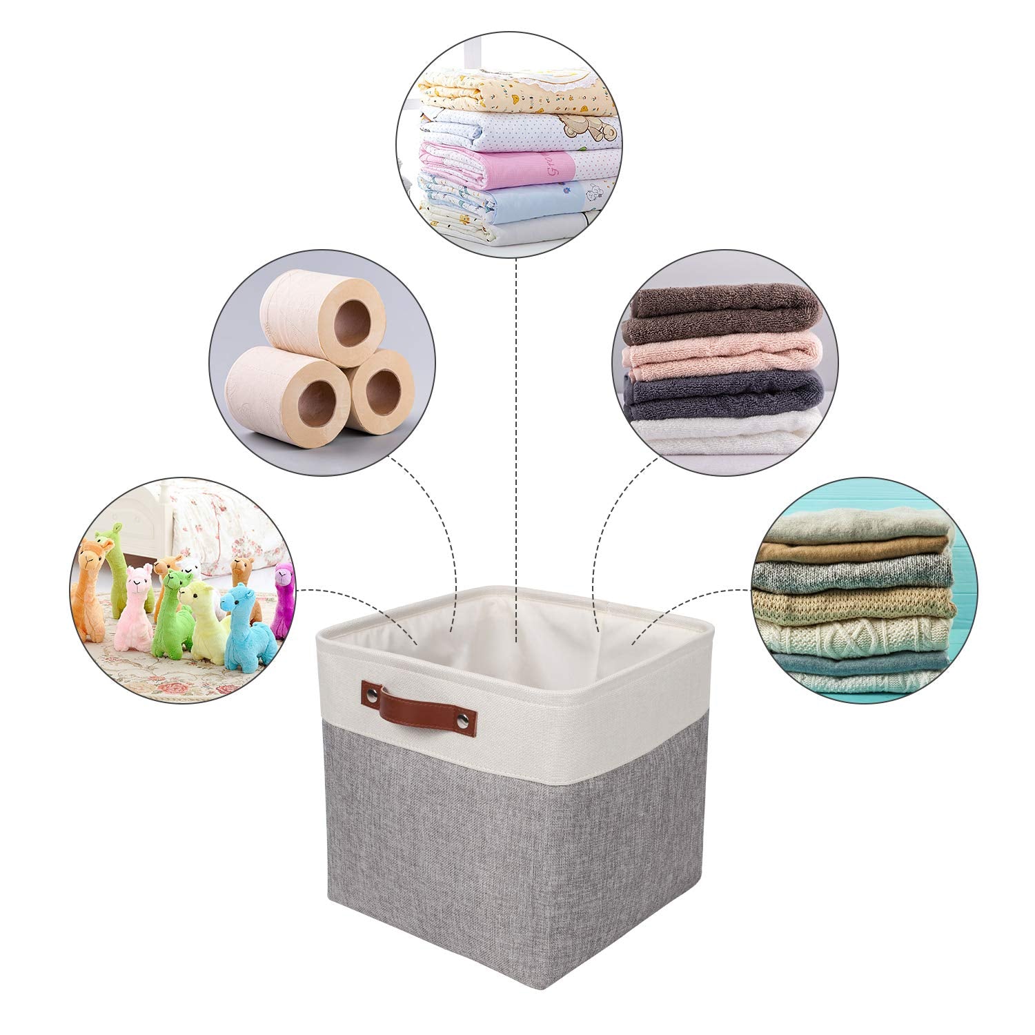 Univivi Storage Bins With Hard Bottom,13 X 13 X13 Cube Storage Baskets With Handles,Gray Foldable Fabric Storage Bins Organizer