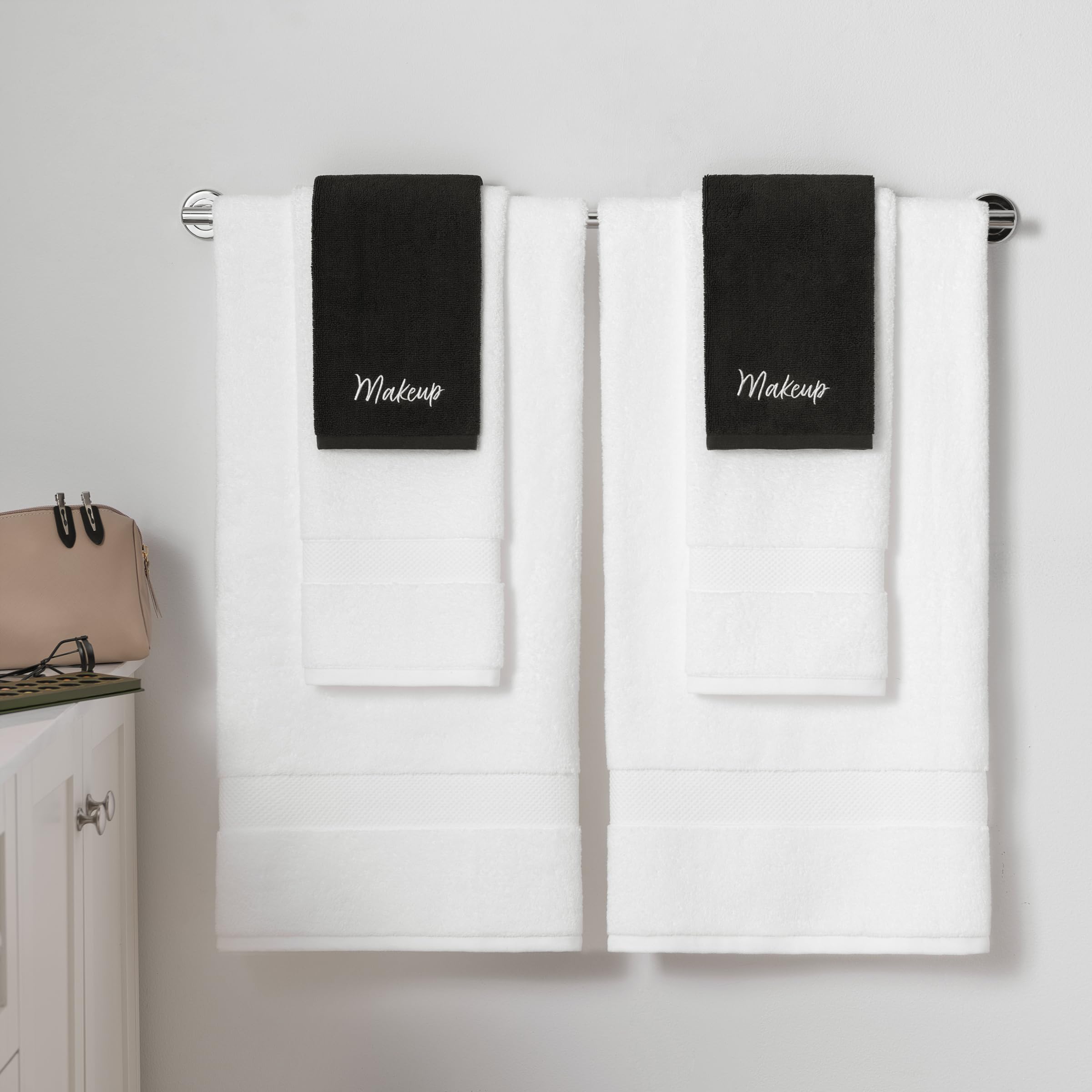 Arkwright Makeup Towels - 100% Cotton, Super Soft Washcloths, 13x13 in, Black, Pack of 6 for Gentle Face Makeup Removal