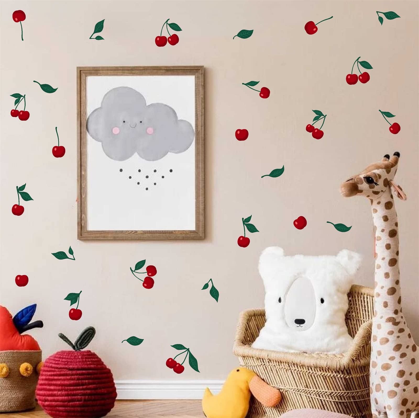 Cherry Wall Decal Fruit Wall Decals Peel And Stick Kitchen Wall Decals Cherries Green Leaf Wall Stickers Cherry Fruit Wall Stick