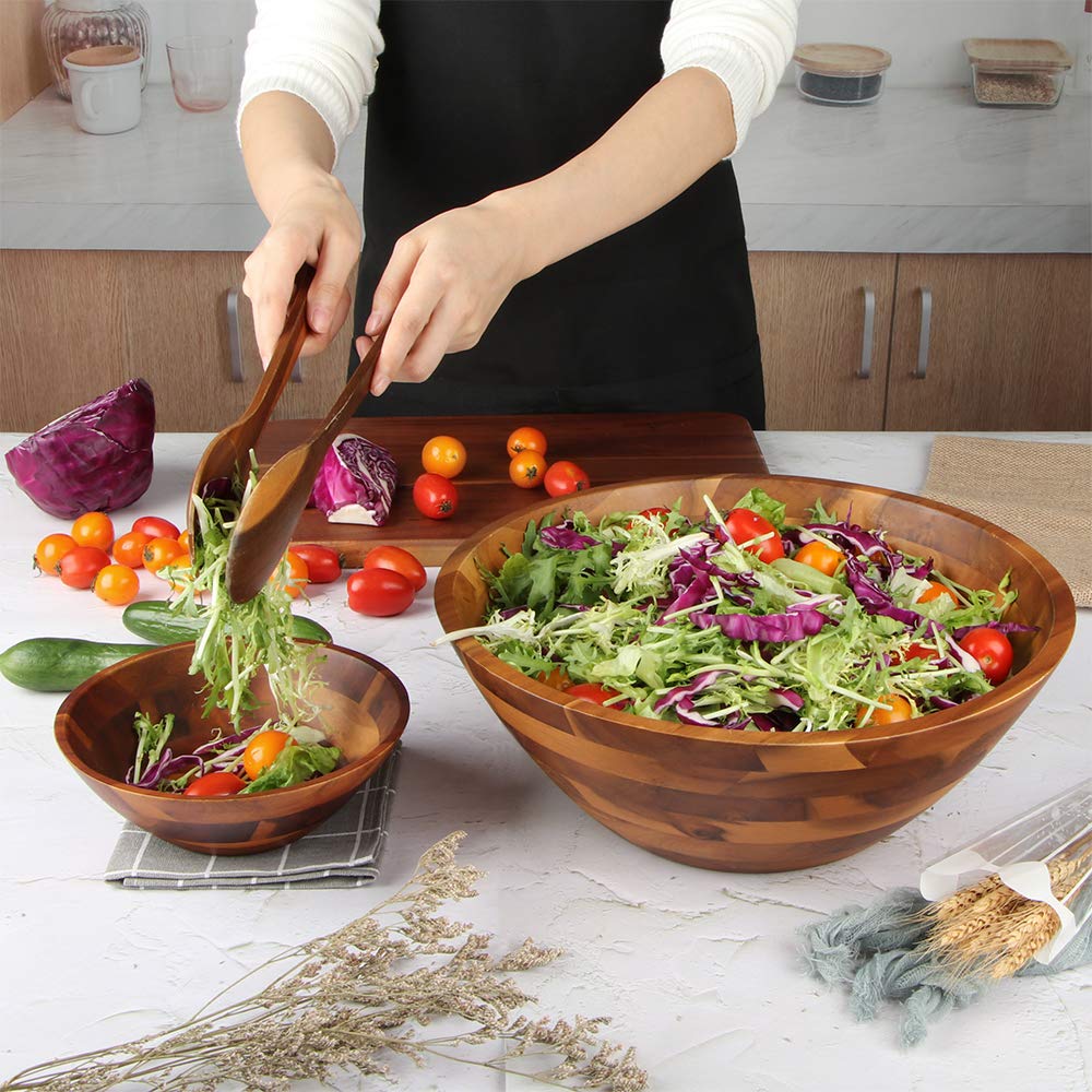Aidea Acacia Wood Salad Tongs For Serving, Spoon Salad Utensils Set, Wooden Fork And Spoon For Salad