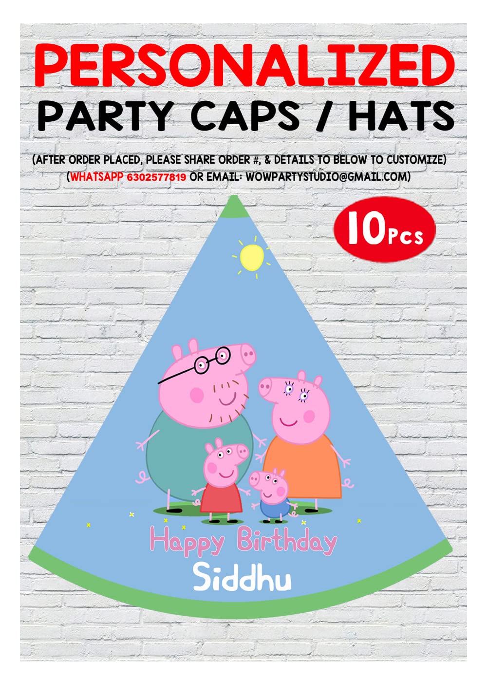 Wow Party Studio Personalised Pig Cartoon Theme Happy Birthday Party Decorations Party Caps/Hats With Birthday Boy/Girl Name  1